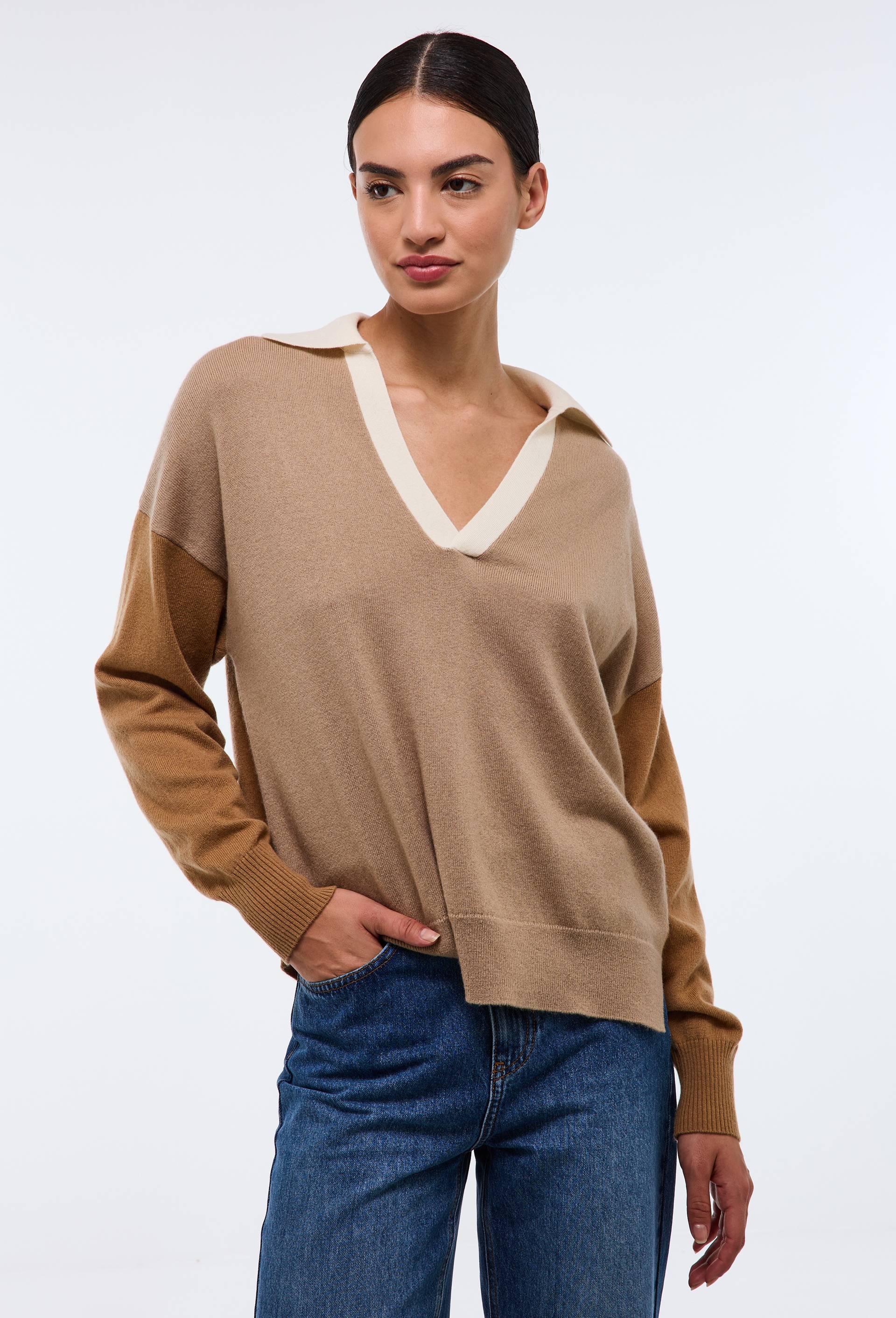 Pull col polo contrasté contenant de la laine et du cachemire - MONOPRIX - Modalova