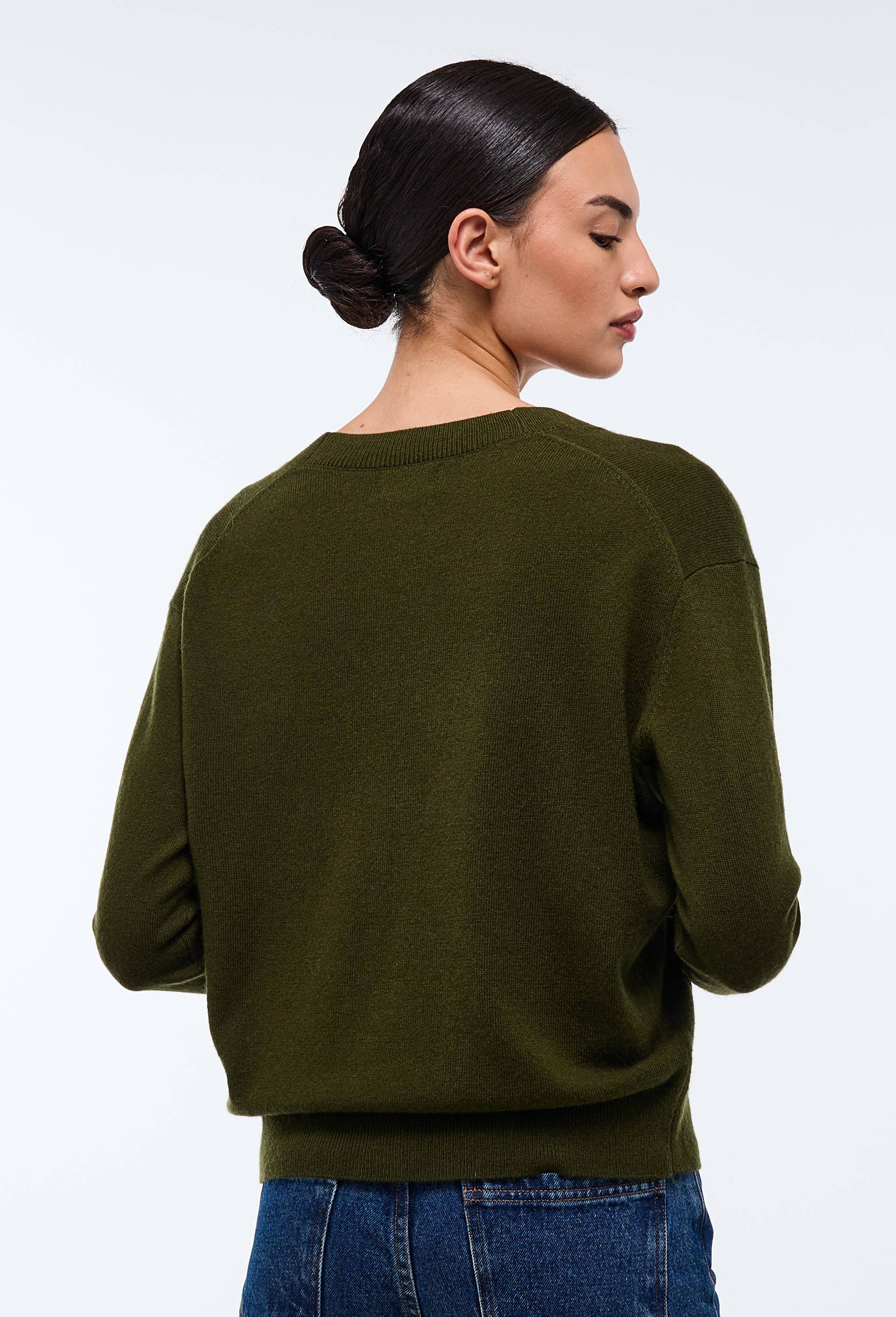 Cardigan col V contenant de la laine et du cachemire, Vert fonc&eacute;, large image number 1.0