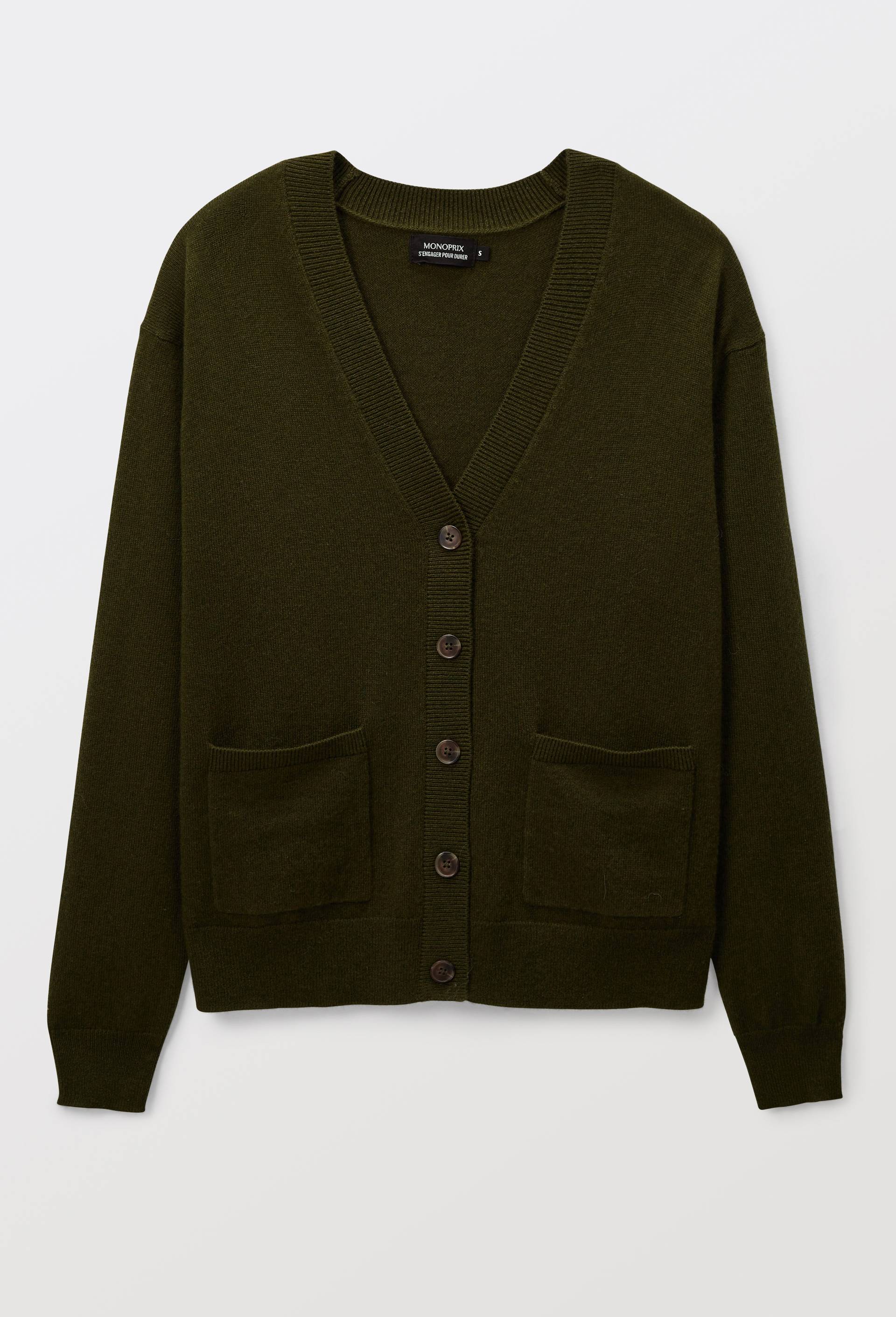 Cardigan col V contenant de la laine et du cachemire, Vert fonc&eacute;, large image number 2.0