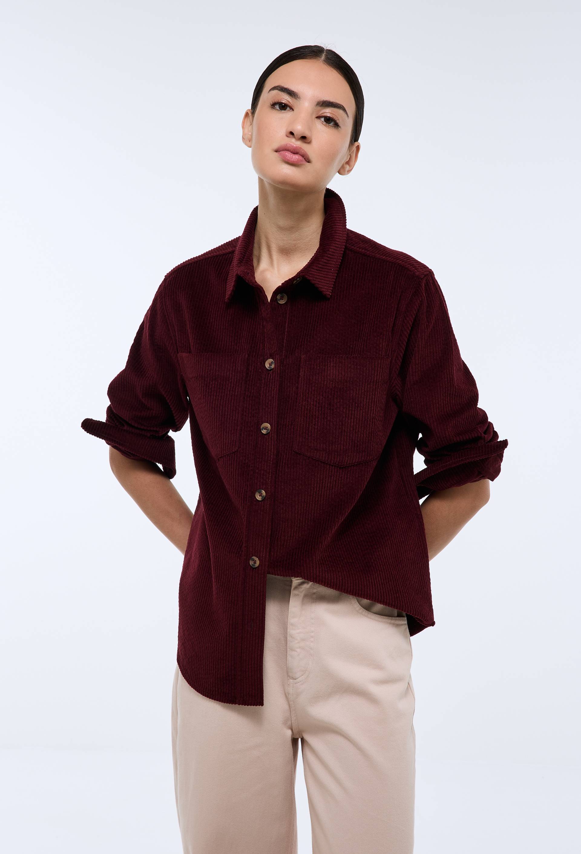 Chemise manches longues en velours en coton BIO GOTS, Rouge fonc&eacute;, large image number 0