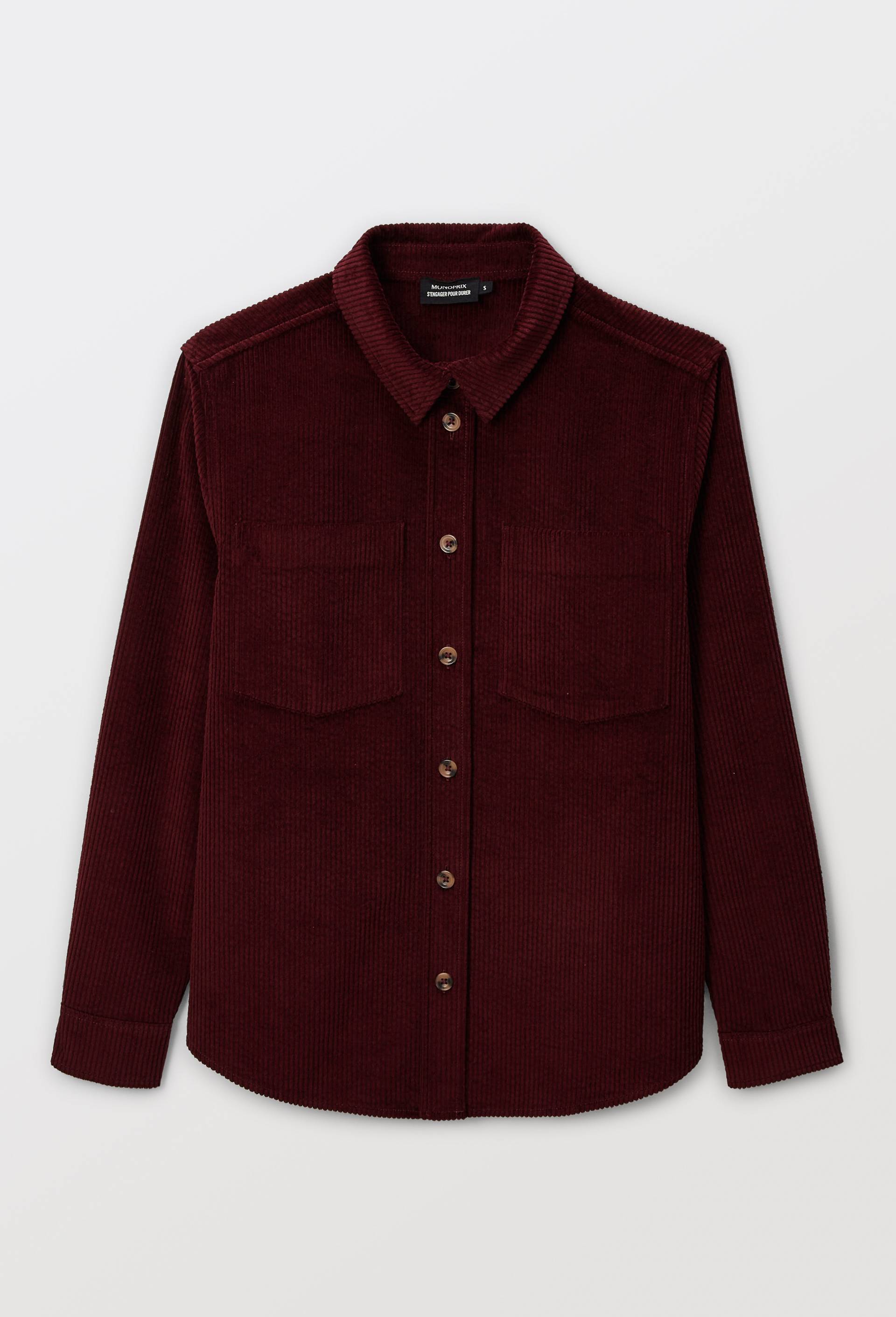 Chemise manches longues en velours en coton BIO GOTS, Rouge fonc&eacute;, large image number 2