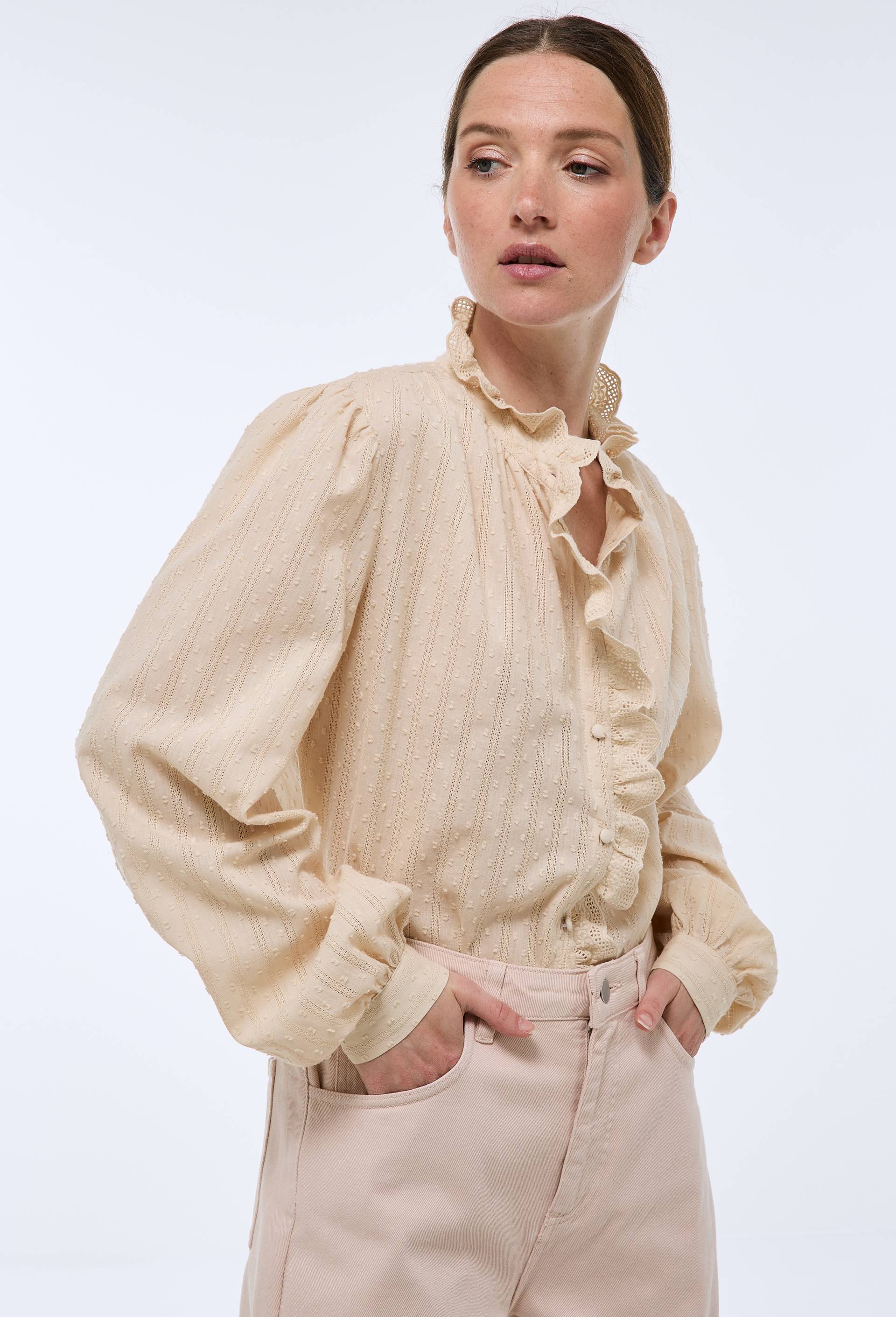 Blouse manches longues unie en coton BIO GOTS, Ecru, large image number 0