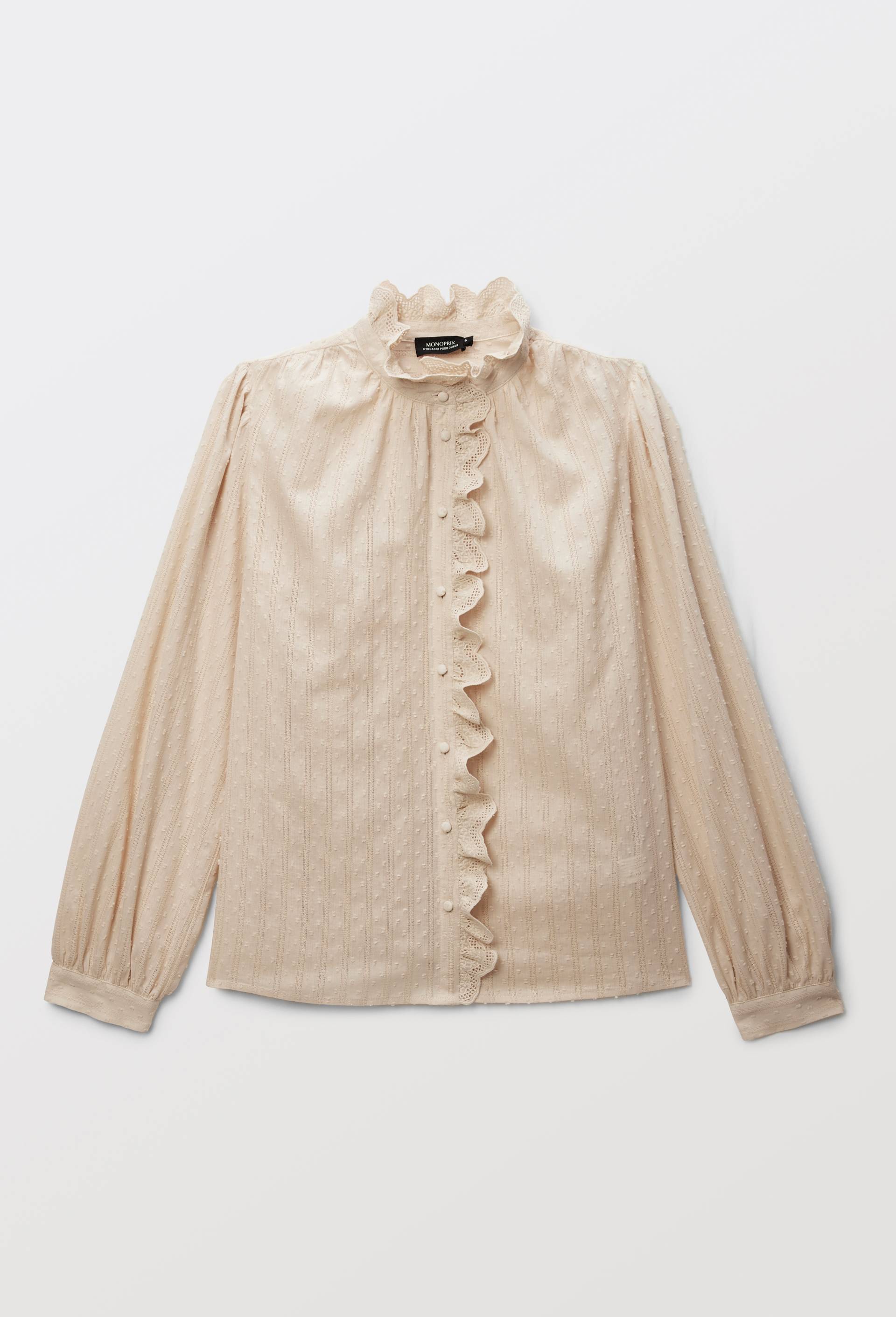 Blouse manches longues unie en coton BIO GOTS, Ecru, large image number 2