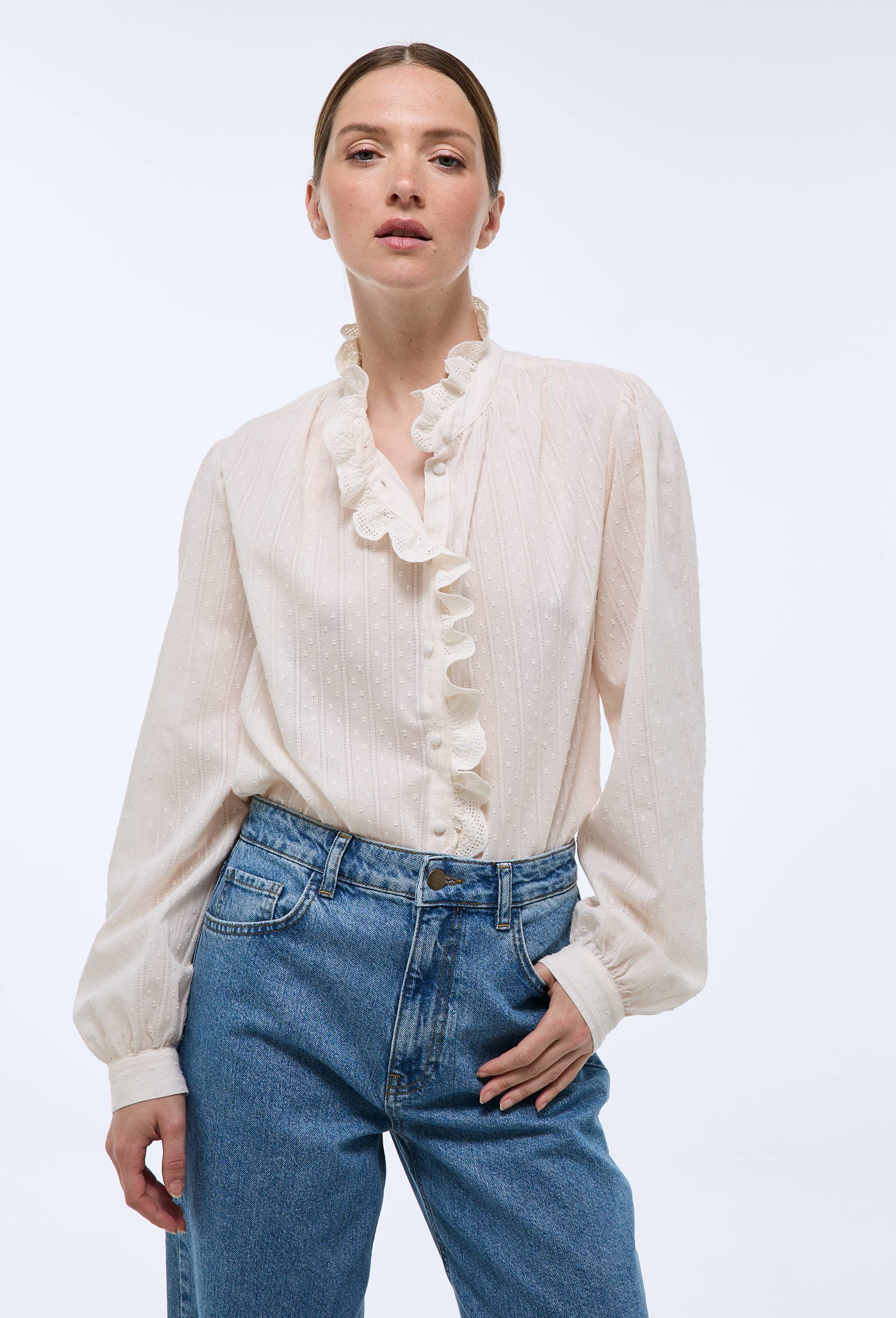 Blouse manches longues unie en coton BIO GOTS, Blanc, large image number 0
