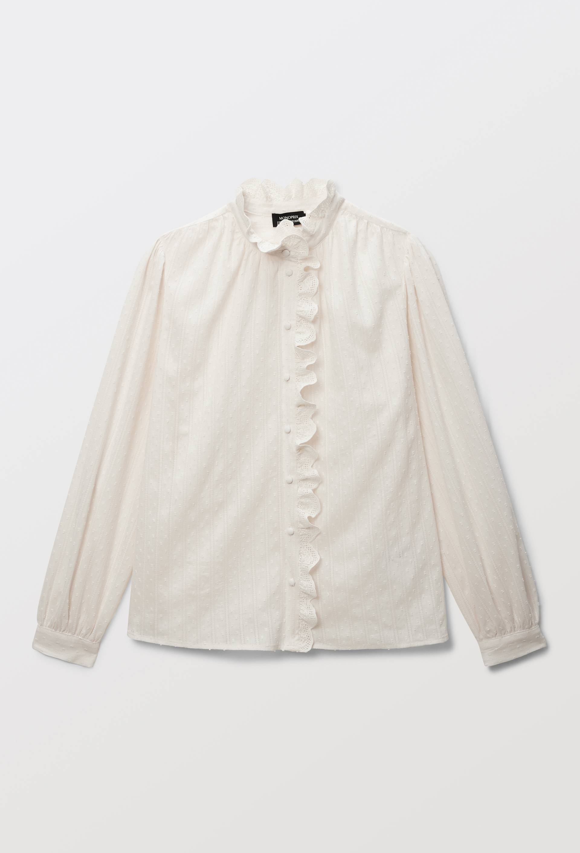 Blouse manches longues unie en coton BIO GOTS, Blanc, large image number 2