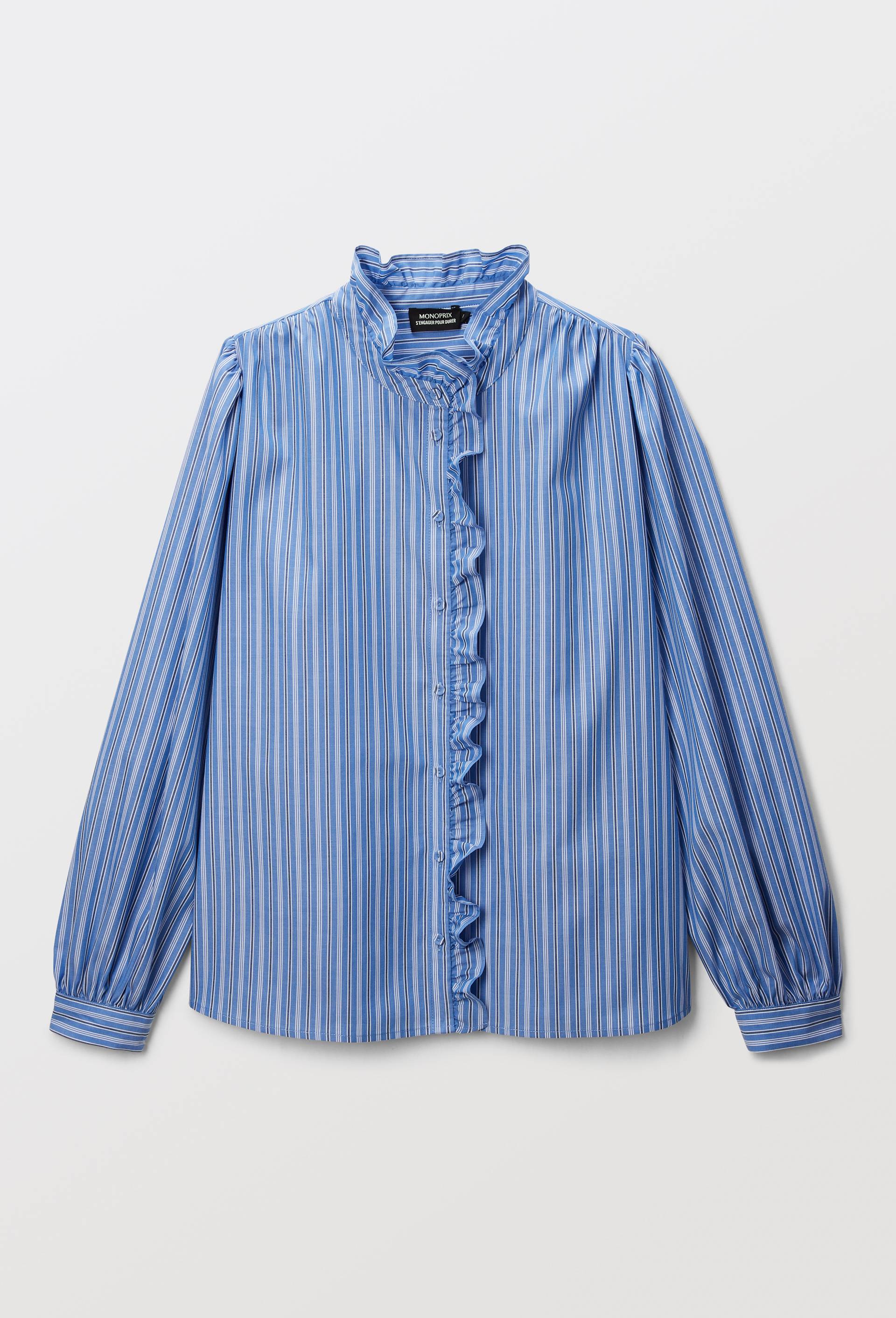 Blouse manches longues rayée en coton BIO GOTS BLEU pour femme MONOPRIX