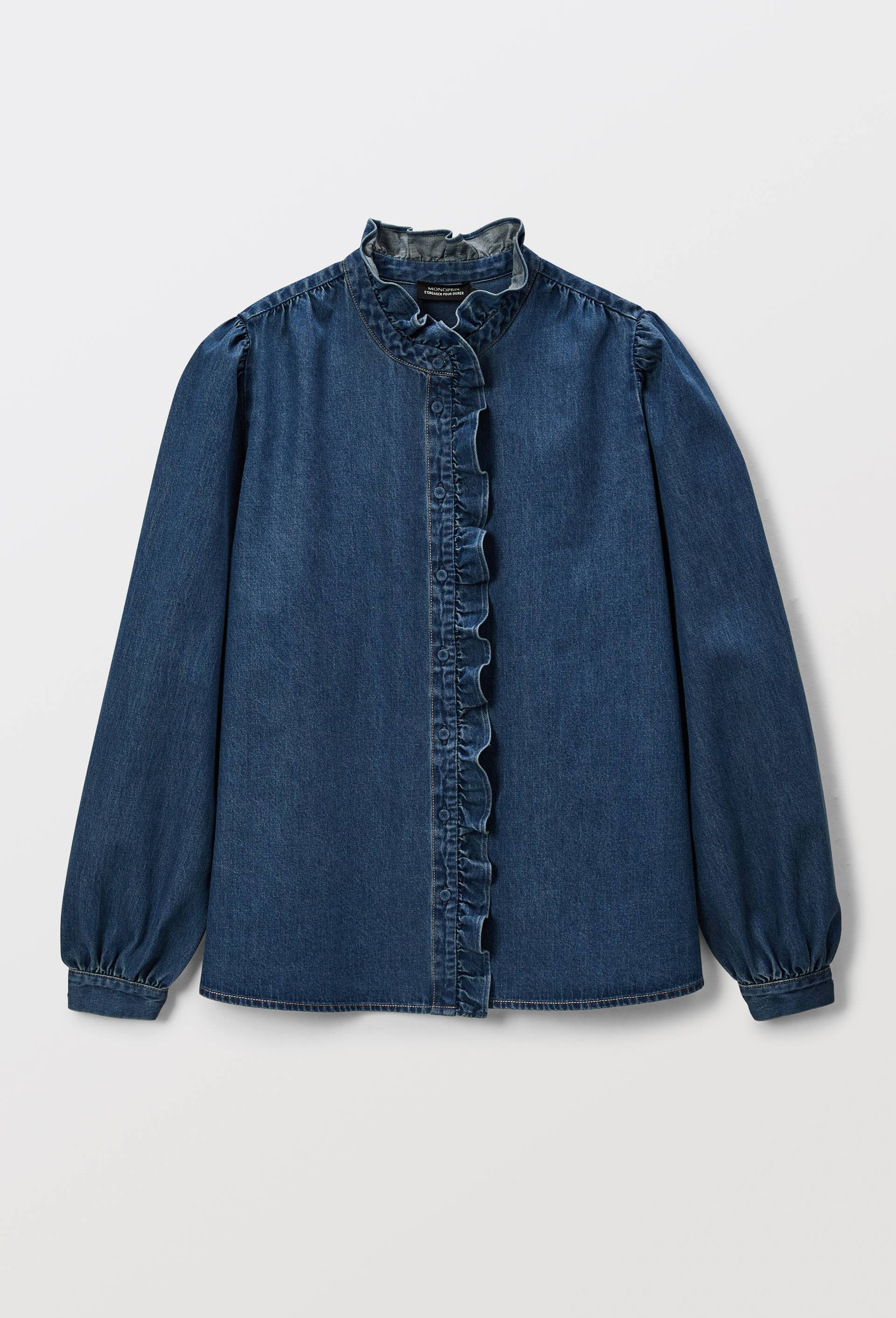 Blouse manches longues unie en denim en coton BIO GOTS, Bleu fonc&eacute;, large image number 3.0