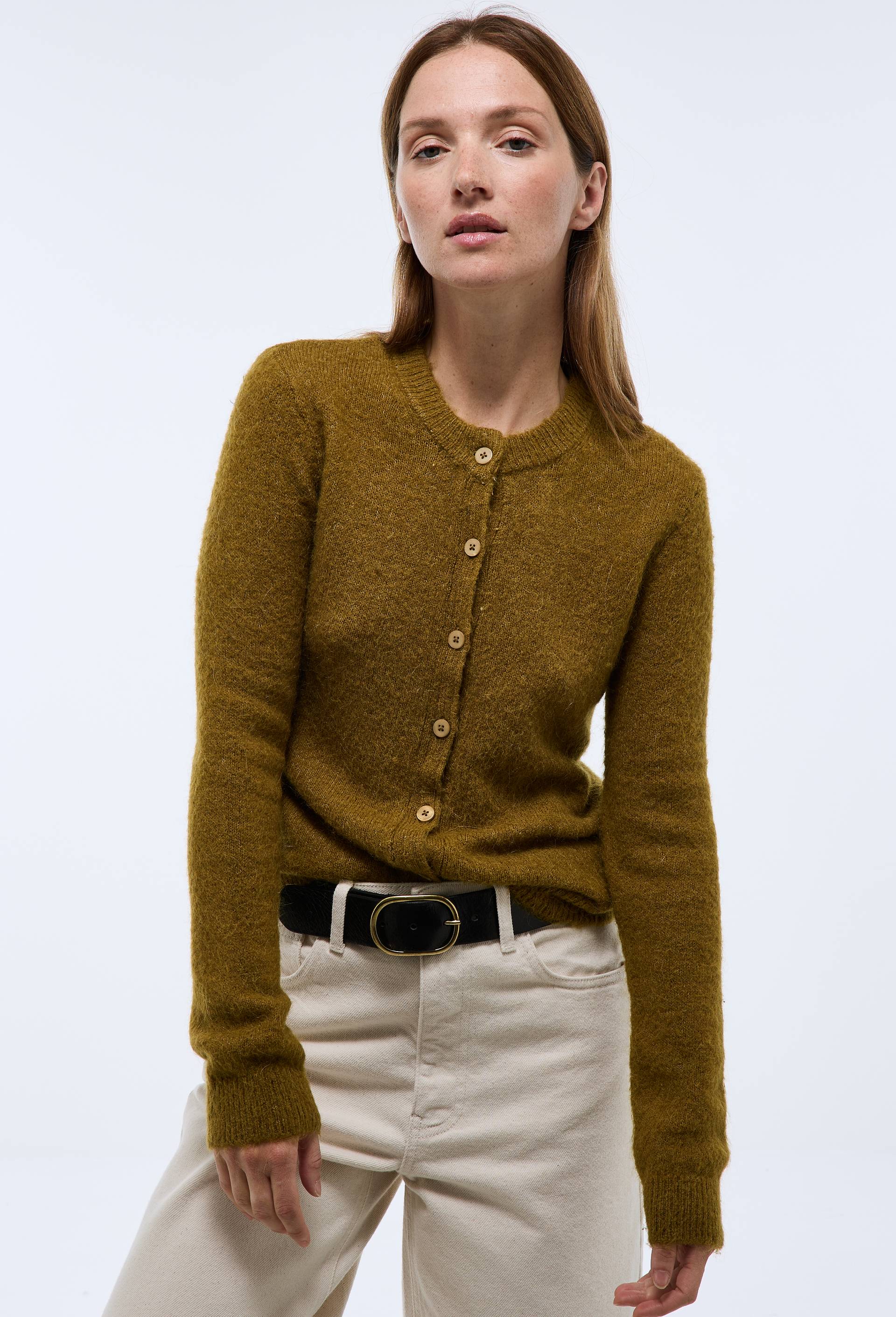 Cardigan col rond uni contenant de l'alpaga - MONOPRIX - Modalova