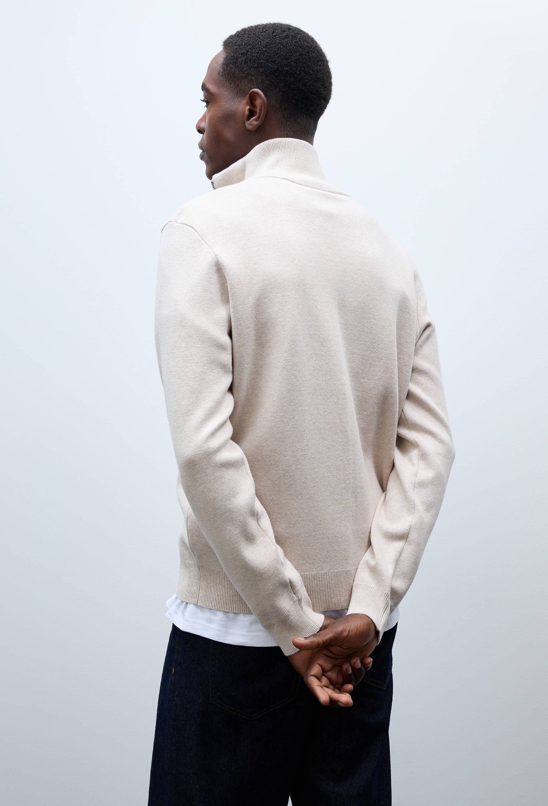 Gilet col montant zipp&eacute; en m&eacute;lange coton et cachemire, Beige clair, large image number 2.0