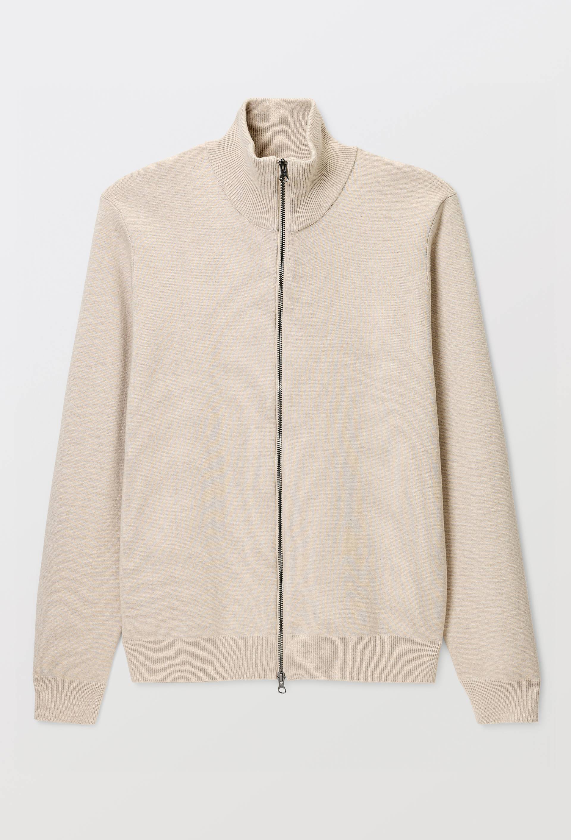 Gilet col montant zipp&eacute; en m&eacute;lange coton et cachemire, Beige clair, large image number 3.0