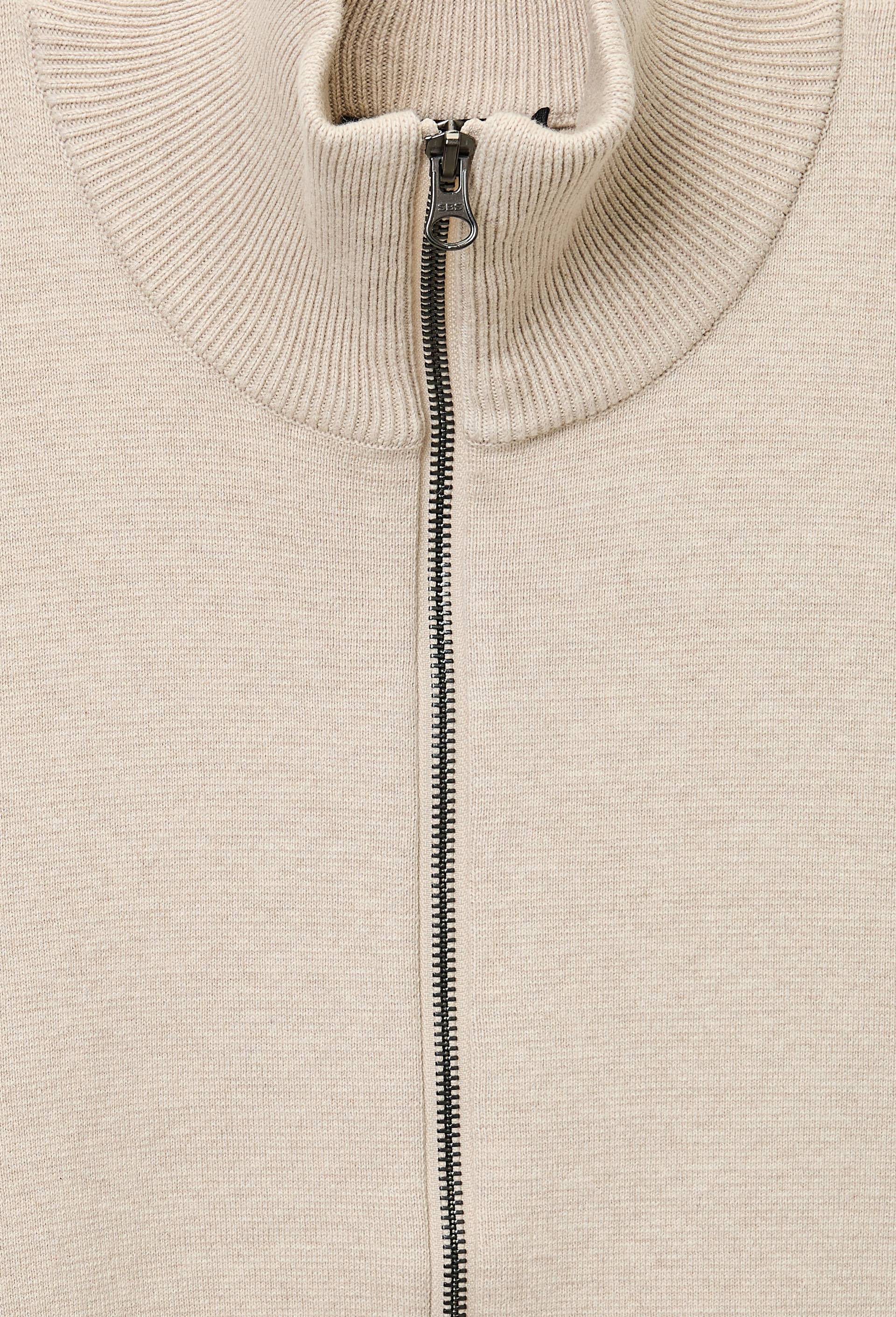 Gilet col montant zipp&eacute; en m&eacute;lange coton et cachemire, Beige clair, large image number 5.0