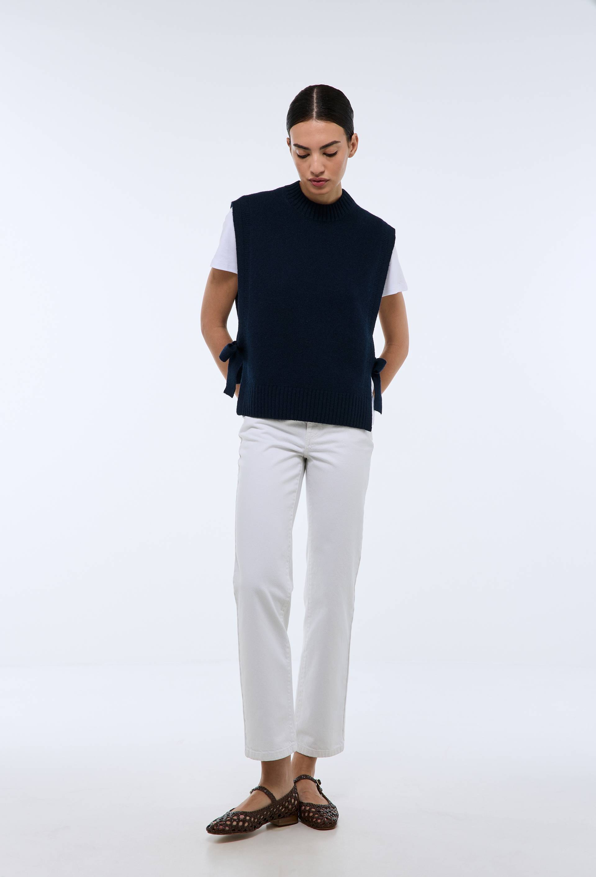 Pull sans manches &agrave; nouer, Bleu fonc&eacute;, swatch image