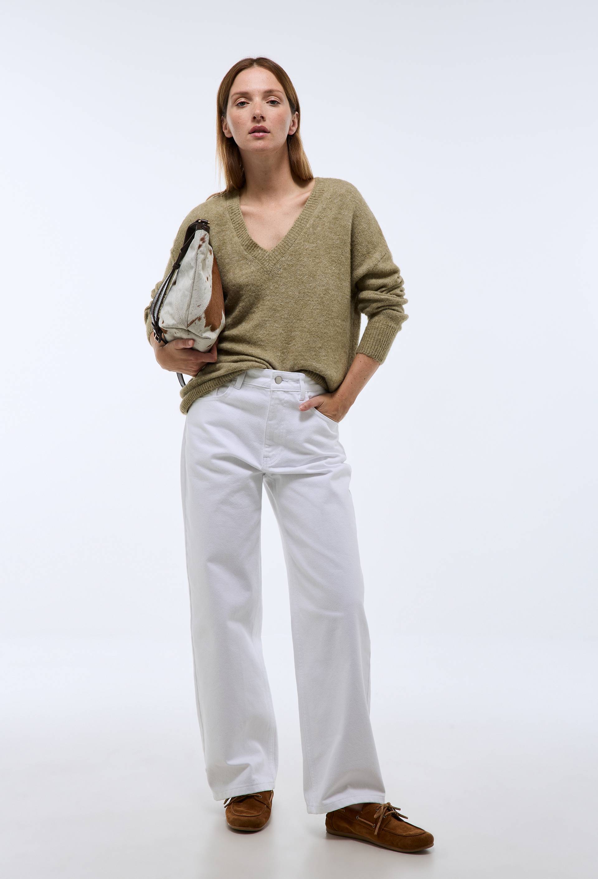 Pull col V uni contenant de l'alpaga - MONOPRIX - Modalova