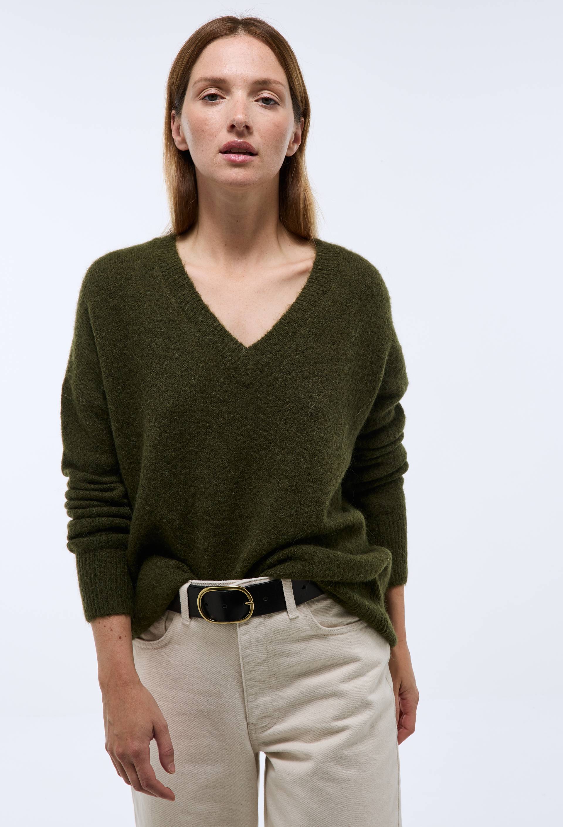 Pull col V uni contenant de l'alpaga - MONOPRIX - Modalova