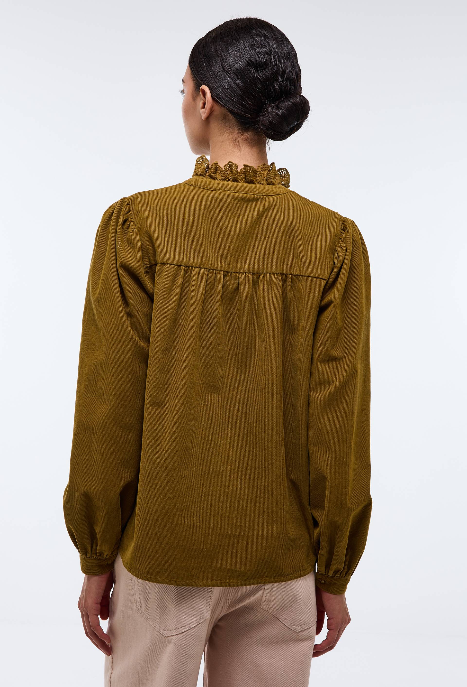 Blouse manches longues en velours en coton BIO GOTS JAUNE FONCE pour
