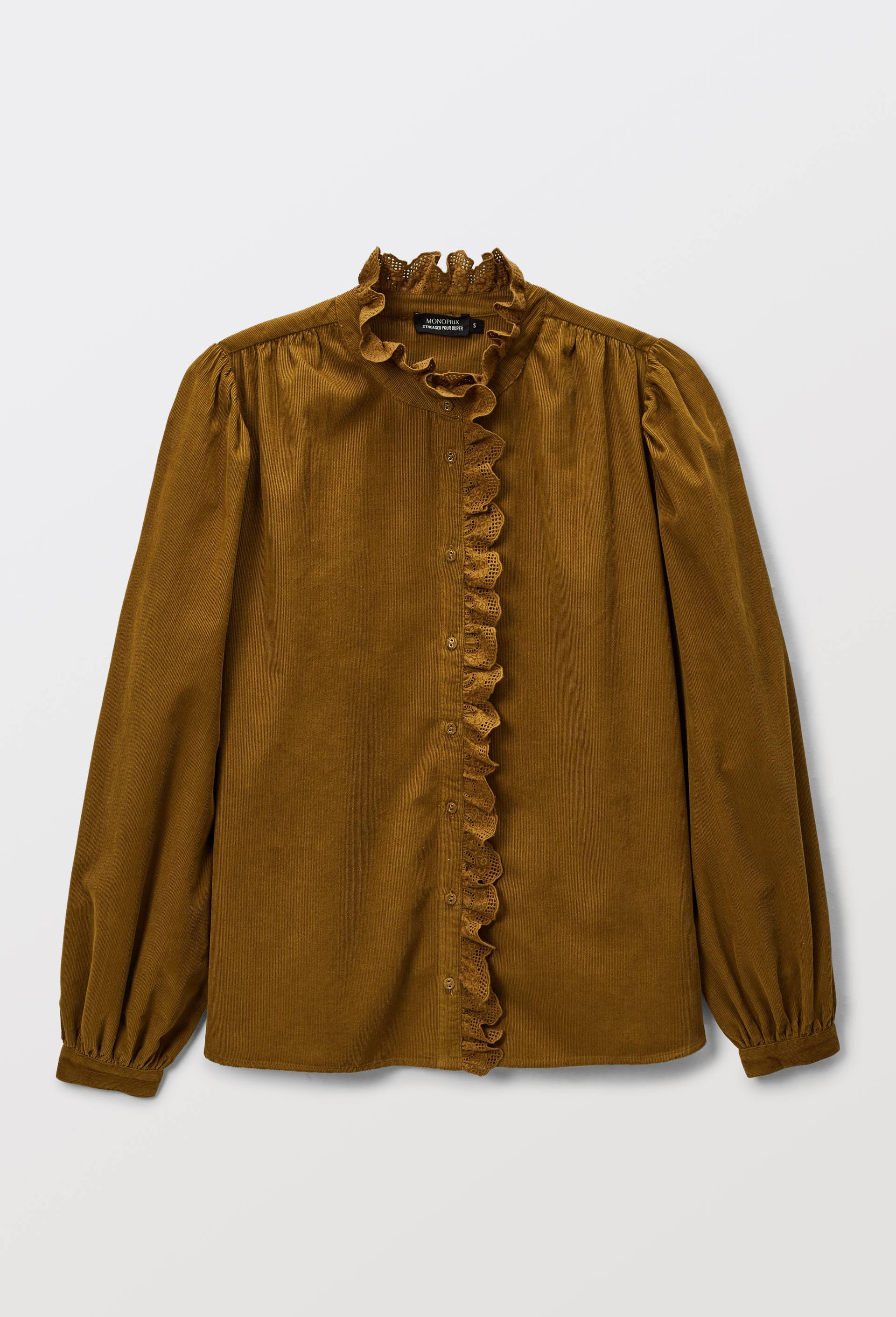 Blouse manches longues en velours en coton BIO GOTS JAUNE FONCE pour