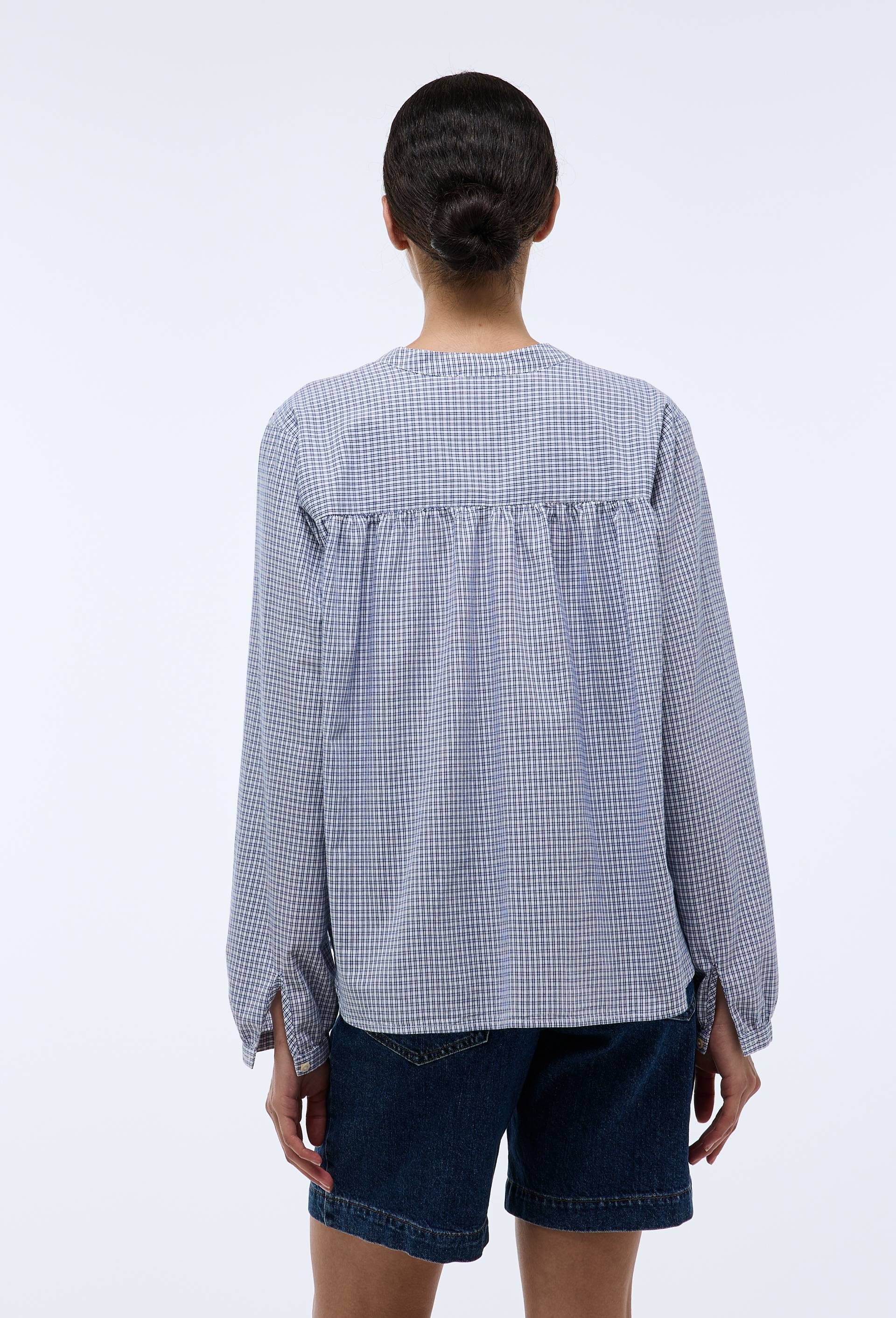 Blouse manches longues &agrave; carreaux en coton BIO GOTS, Blanc, large image number 2.0
