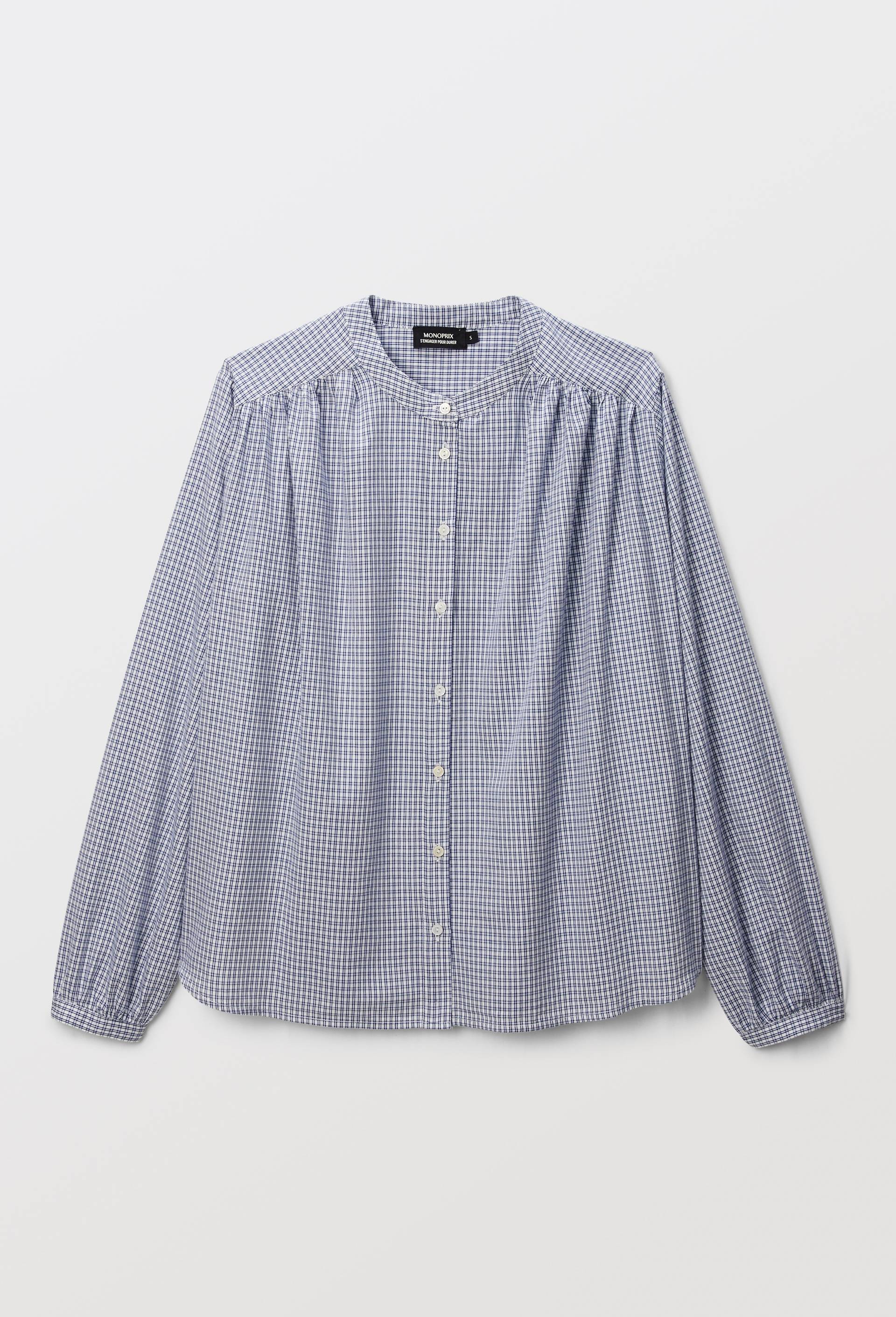 Blouse manches longues &agrave; carreaux en coton BIO GOTS, Blanc, large image number 3.0