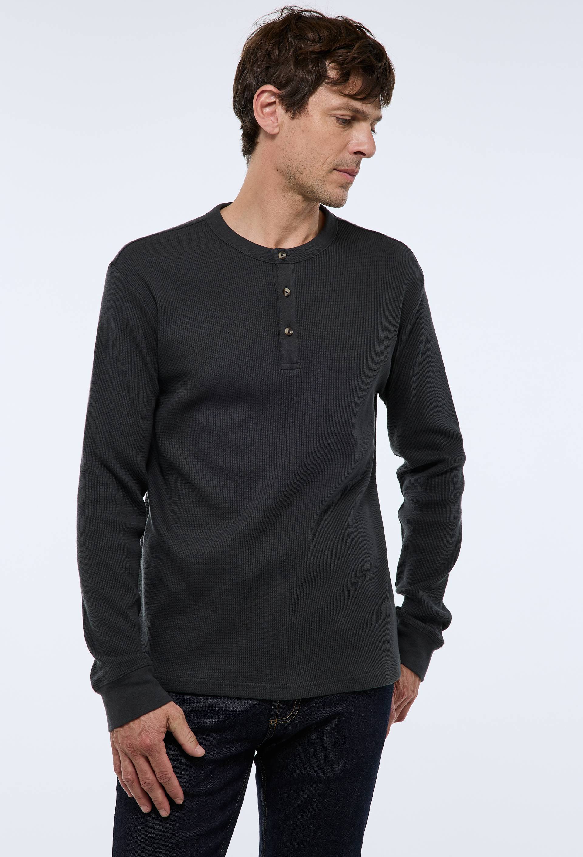 T-shirt col tunisien manches longues gaufré en coton BIO GOTS - MONOPRIX - Modalova