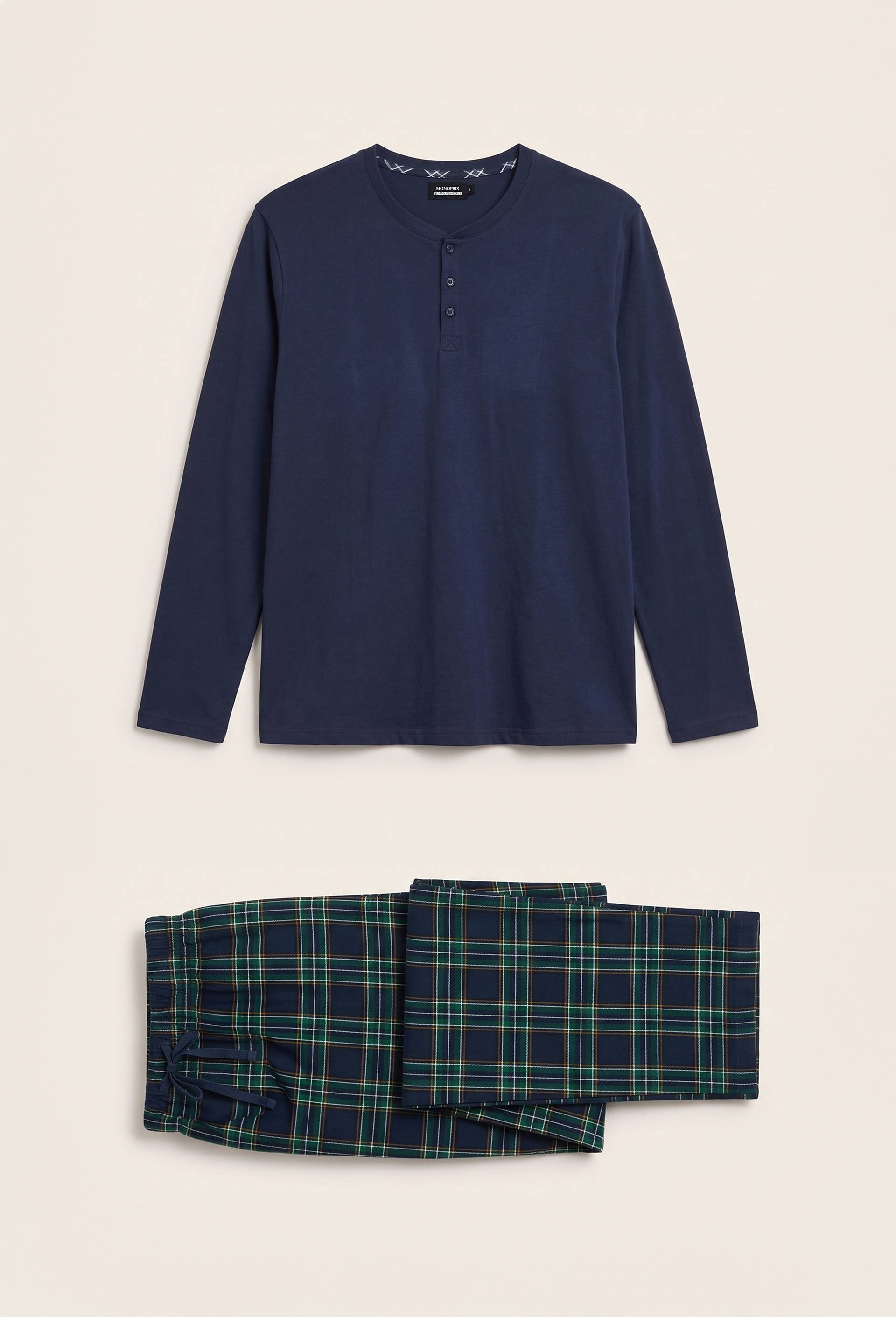 Pyjama manches longues en jersey et pantalon en flanelle en coton BIO GOTS., Vert fonc&eacute;, large image number 0.0