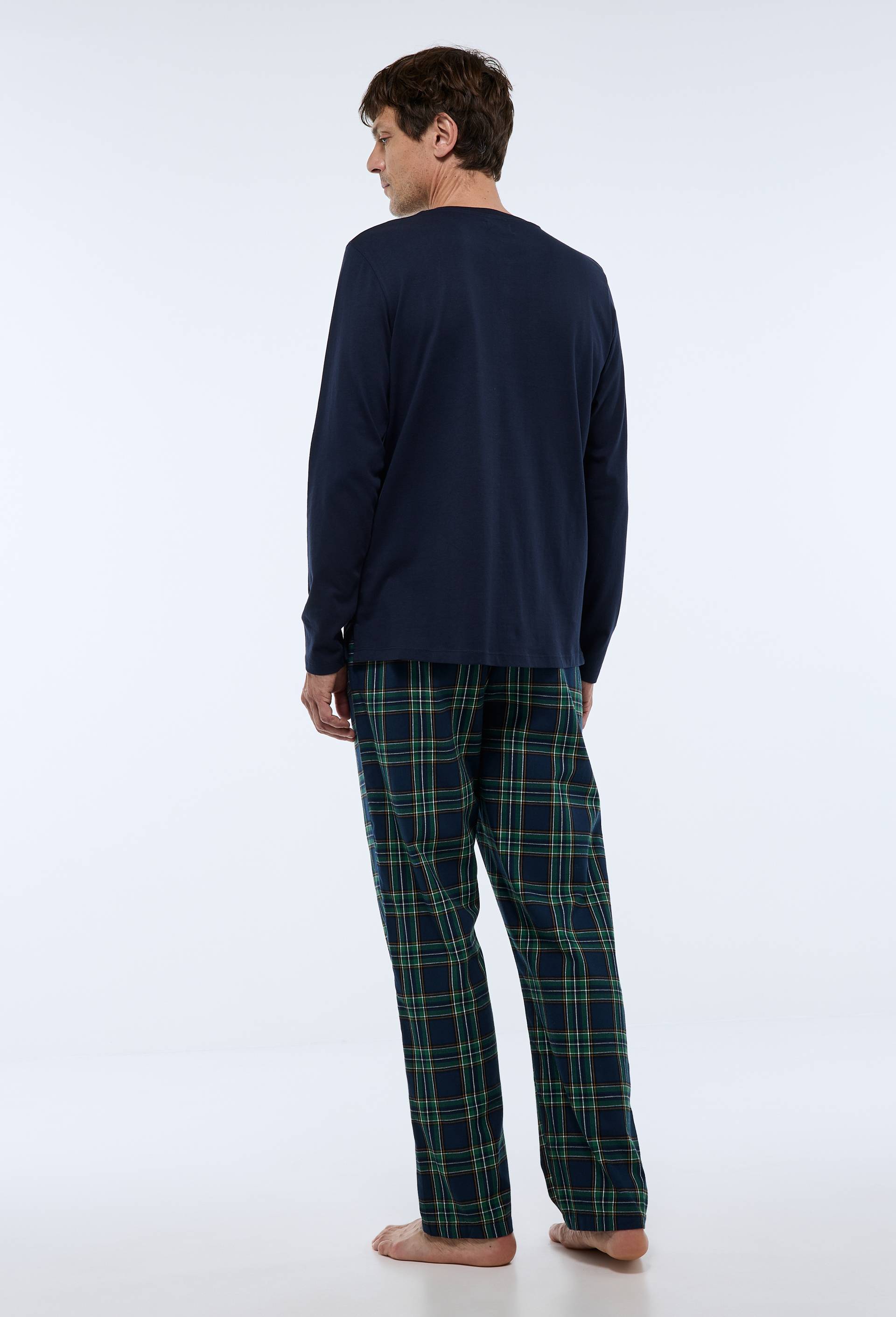 Pyjama manches longues en jersey et pantalon en flanelle en coton BIO GOTS., Vert fonc&eacute;, large image number 1