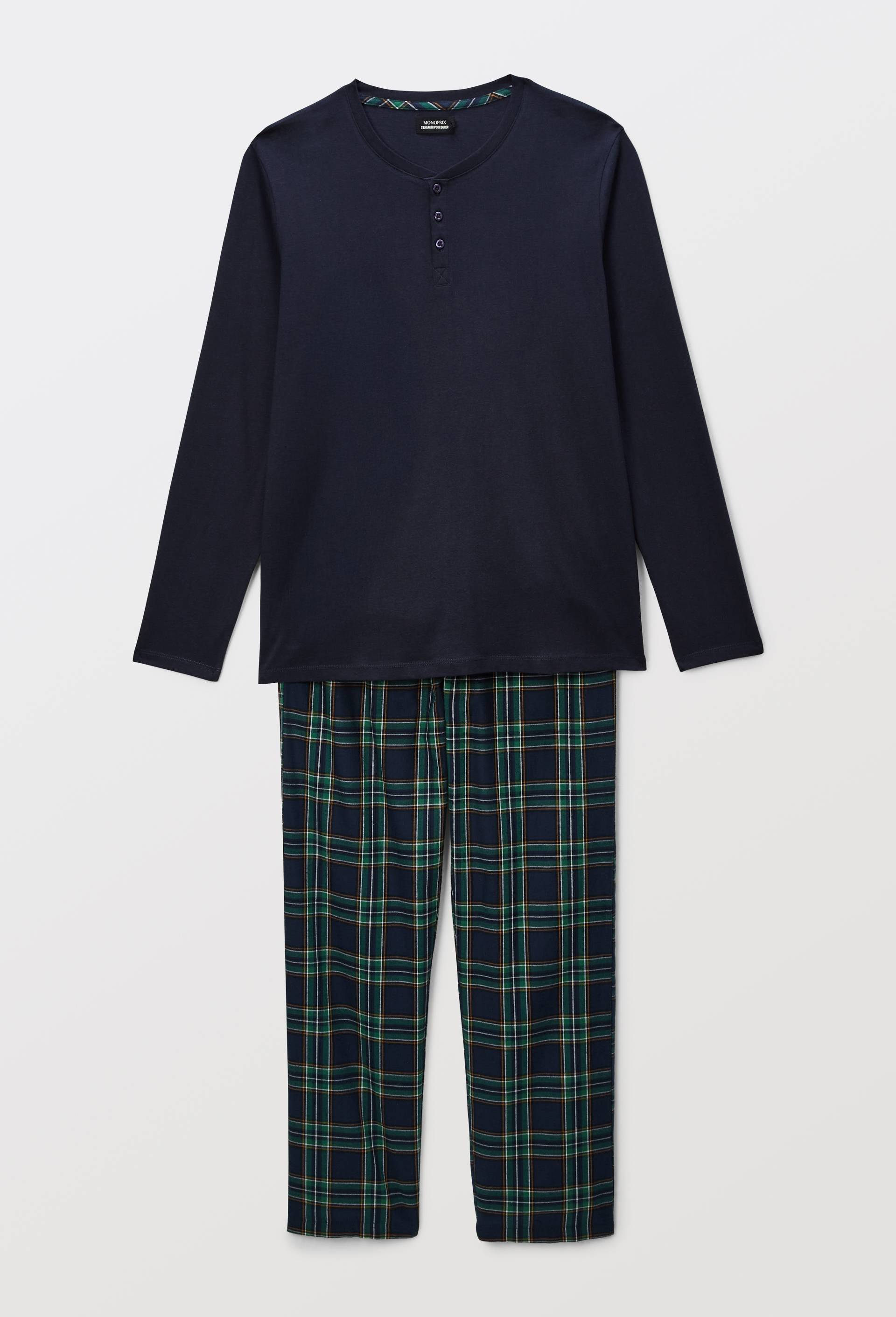 Pyjama manches longues en jersey et pantalon en flanelle en coton BIO GOTS., Vert fonc&eacute;, large image number 2