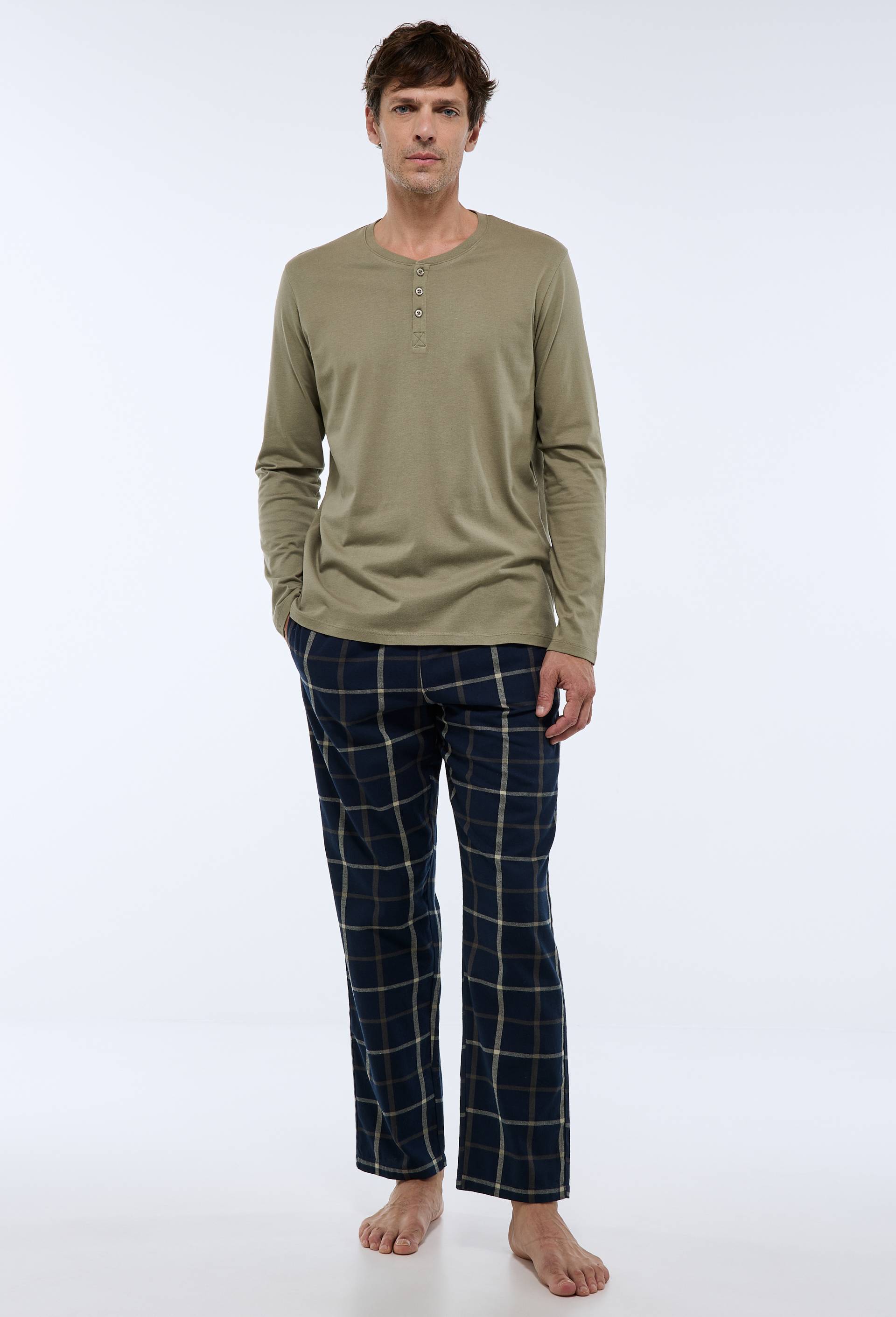 Pyjama manches longues en jersey et pantalon en flanelle en coton BIO GOTS., Bleu fonc&eacute;, large image number 0