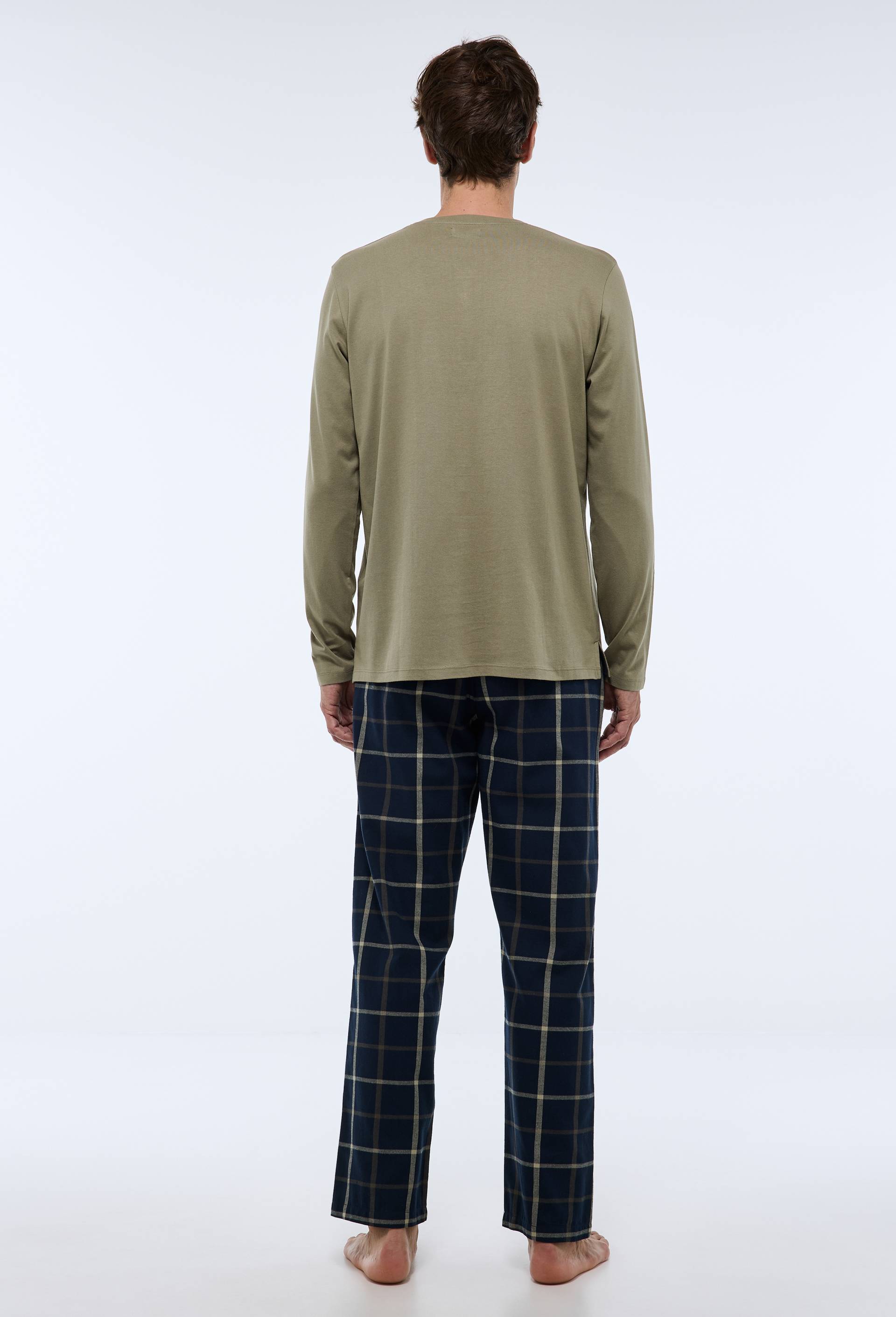 Pyjama manches longues en jersey et pantalon en flanelle en coton BIO GOTS., Bleu fonc&eacute;, large image number 1