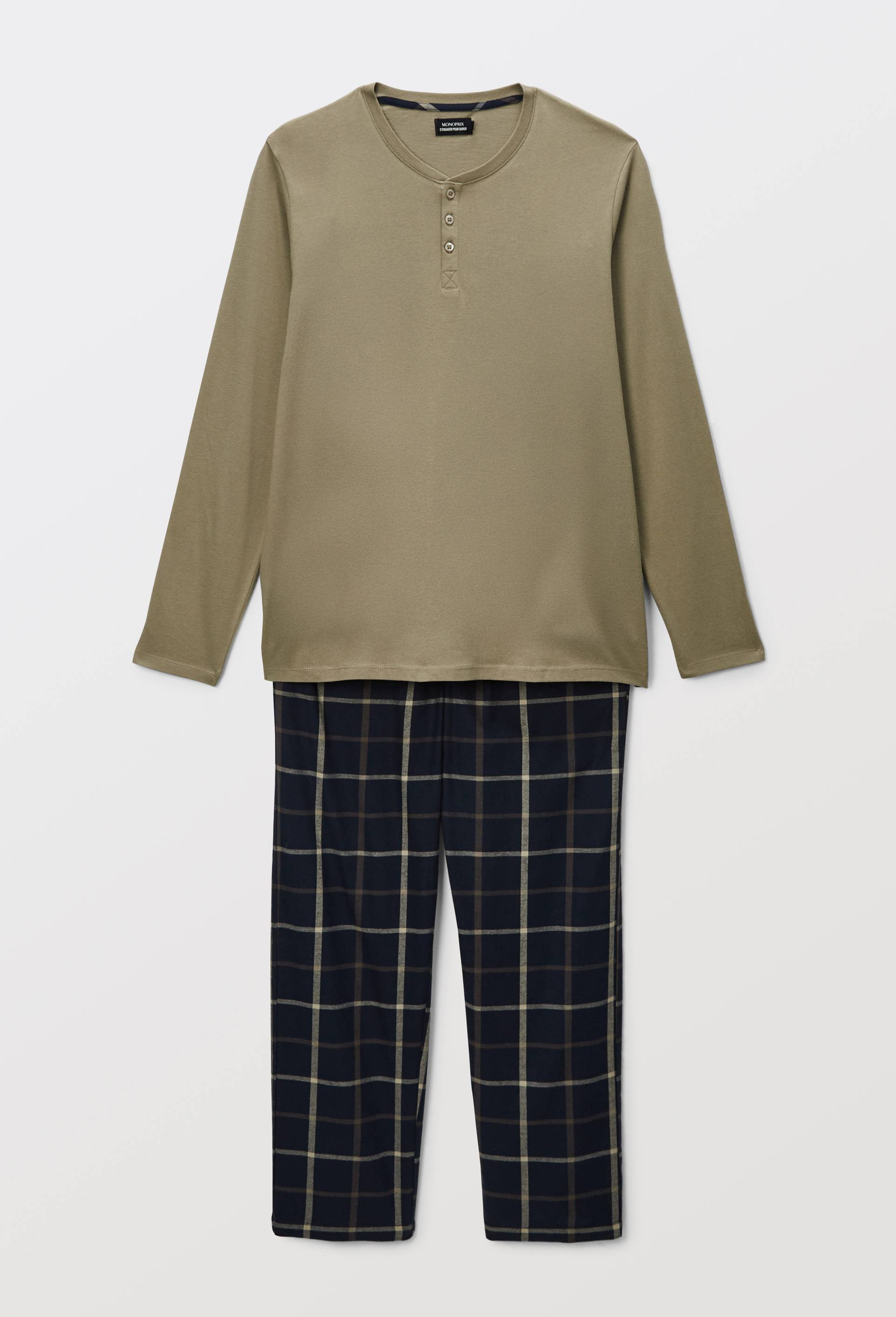 Pyjama manches longues en jersey et pantalon en flanelle en coton BIO GOTS., Bleu fonc&eacute;, large image number 2.0