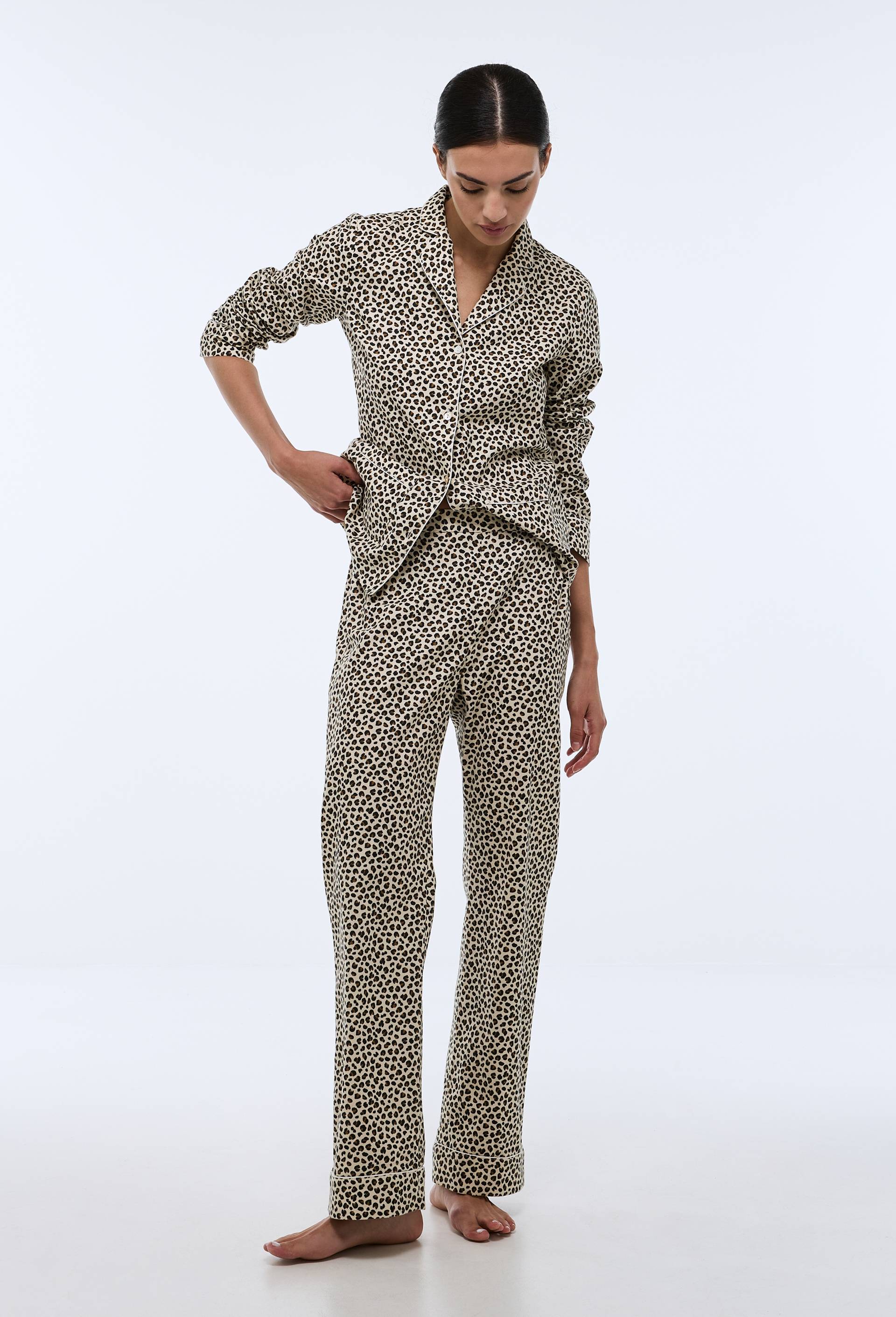 Pyjama imprim&eacute; l&eacute;opard en coton BIO GOTS, Beige clair, large image number 0
