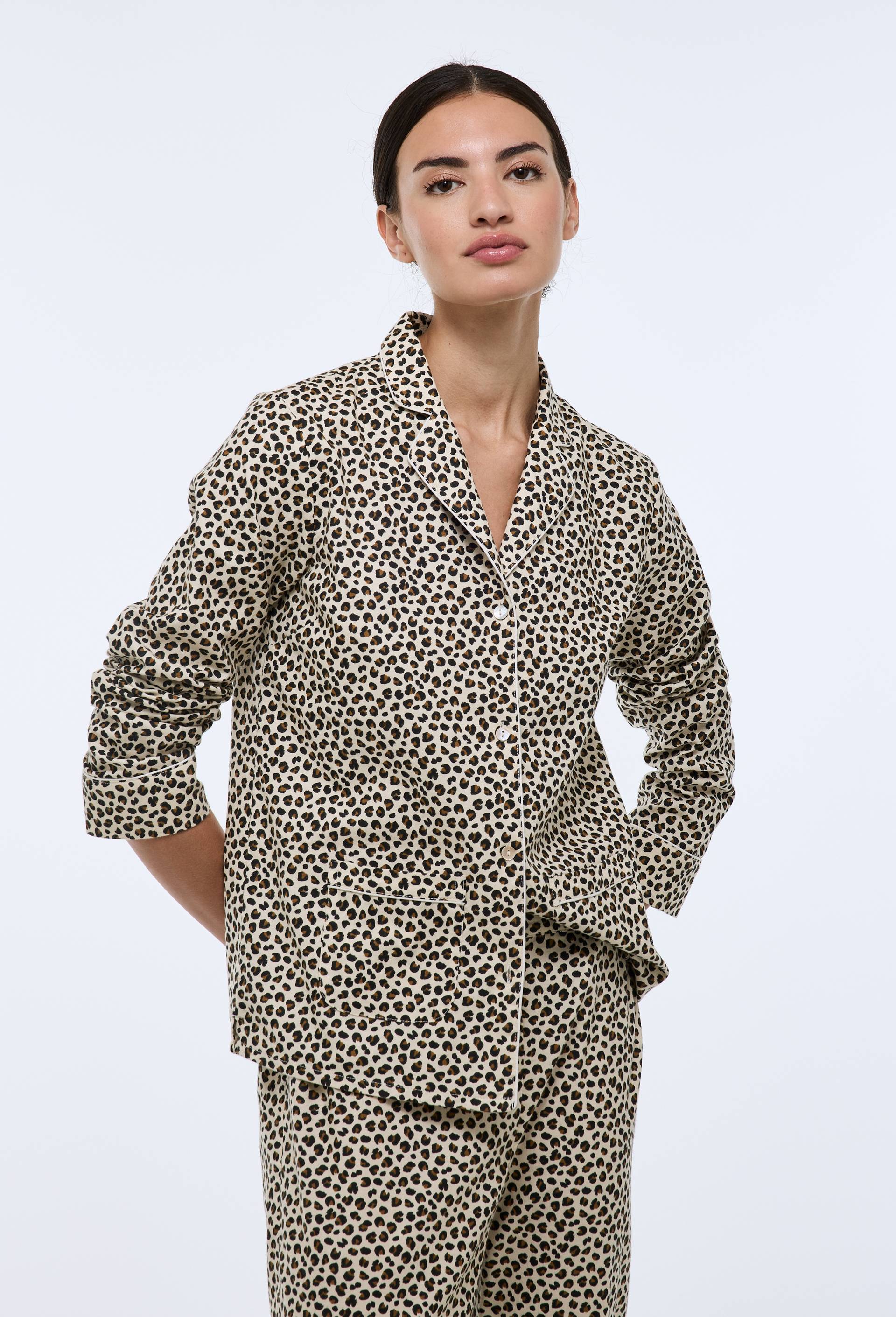 Pyjama imprim&eacute; l&eacute;opard en coton BIO GOTS, Beige clair, large image number 1.0
