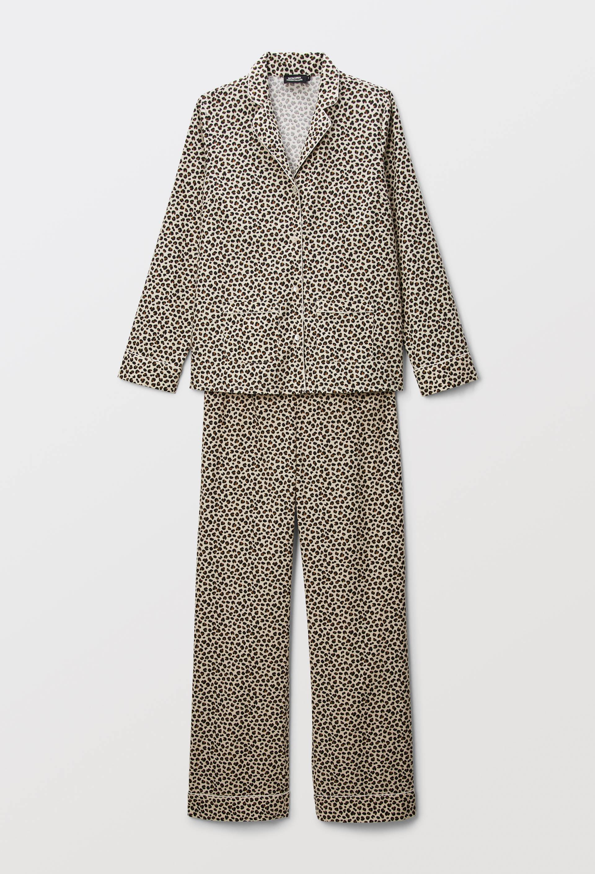 Pyjama imprim&eacute; l&eacute;opard en coton BIO GOTS, Beige clair, large image number 3