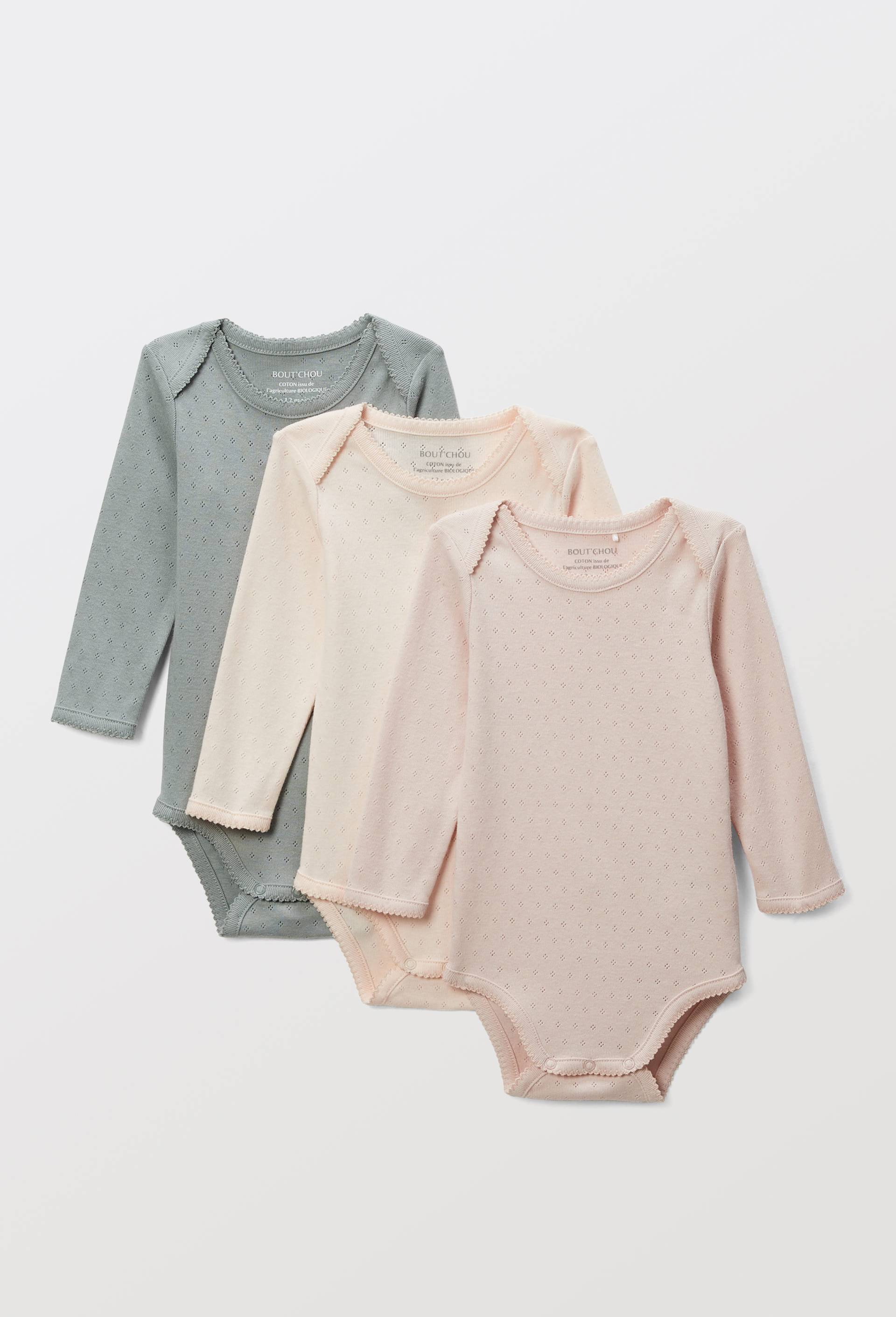 Lot de 3 bodies manches longues uni en coton BIO GOTS, Vert fonc&eacute;, large image number 0