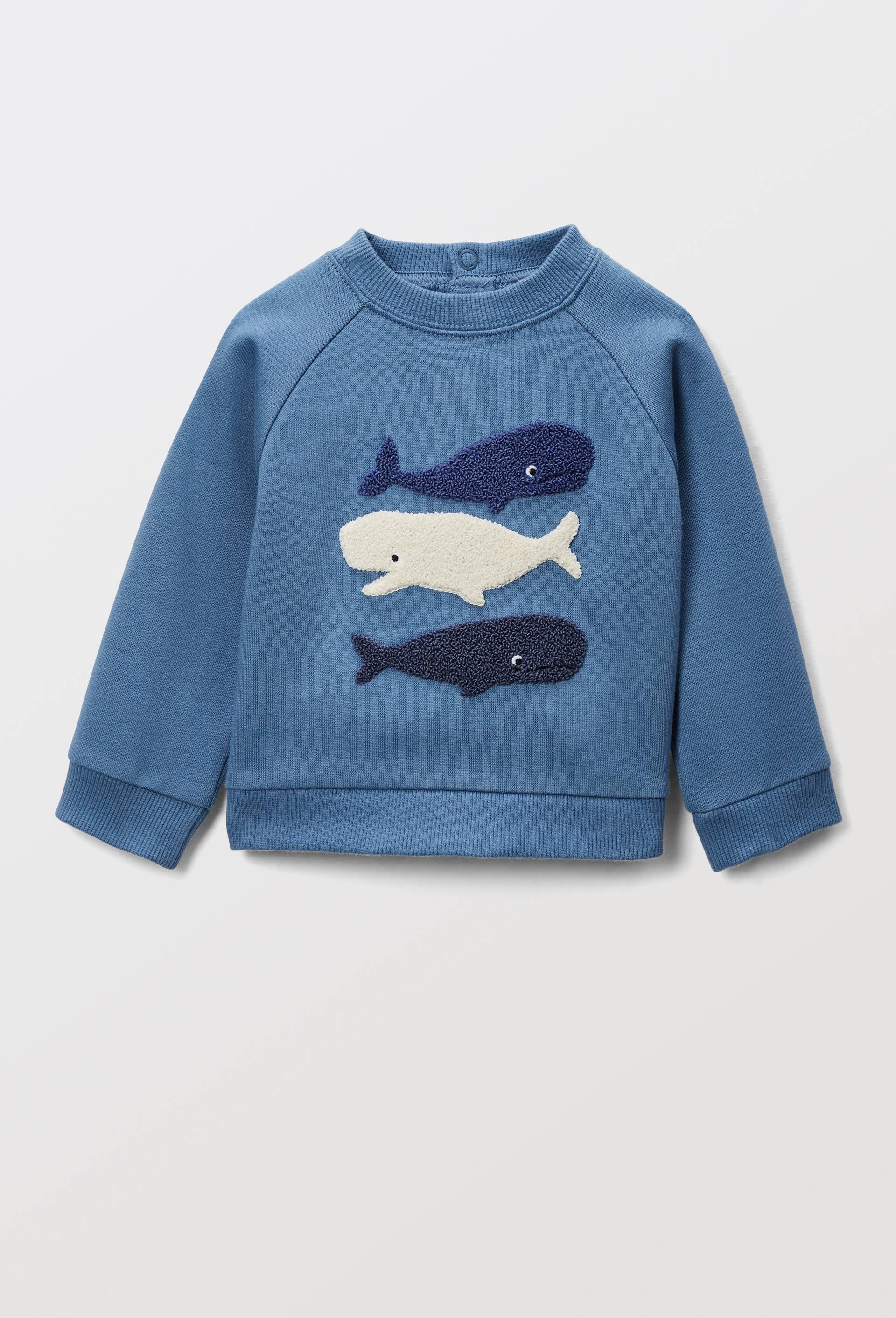 Sweat brod&eacute; en coton BIO GOTS, Bleu, large image number 0
