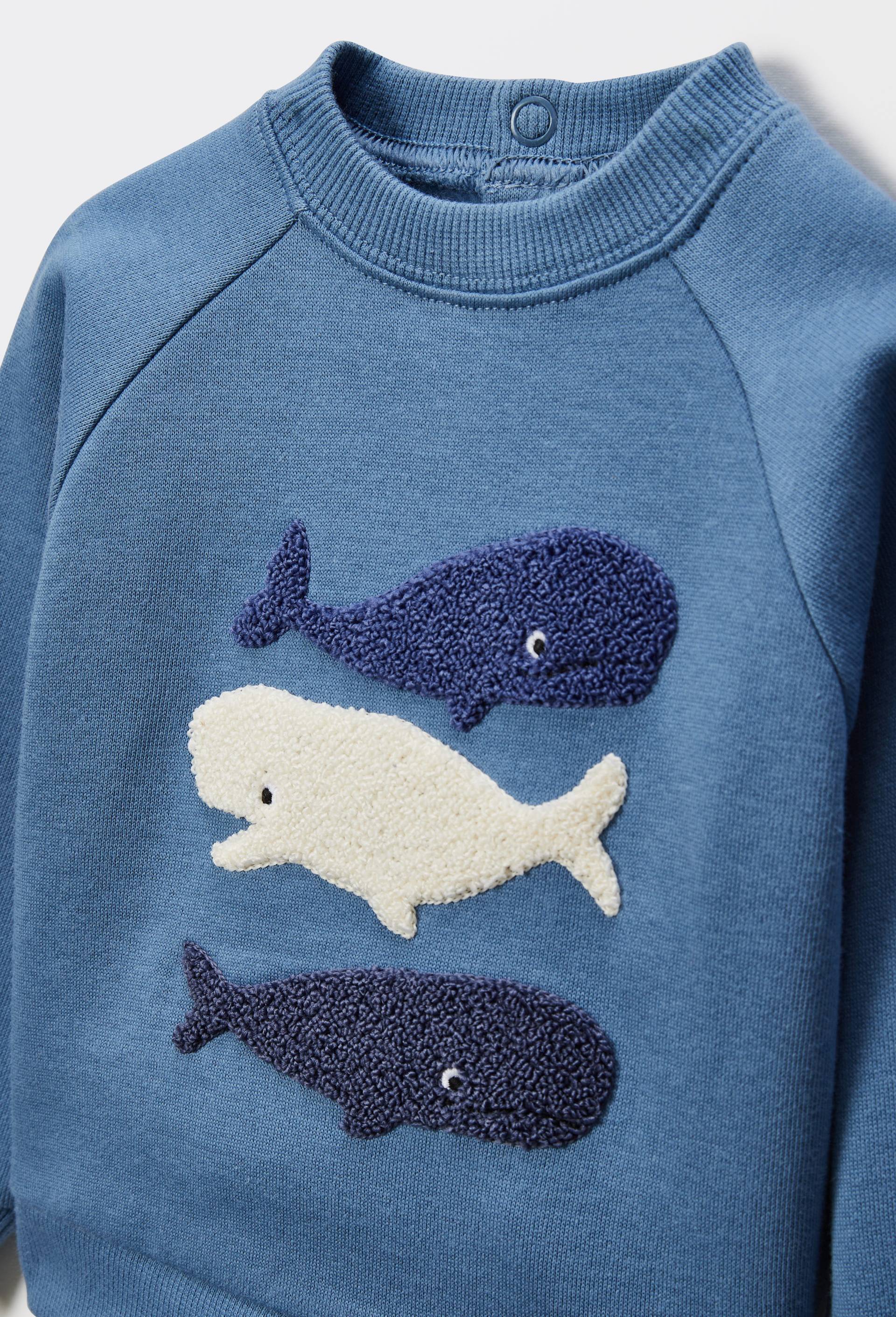 Sweat brod&eacute; en coton BIO GOTS, Bleu, large image number 2.0