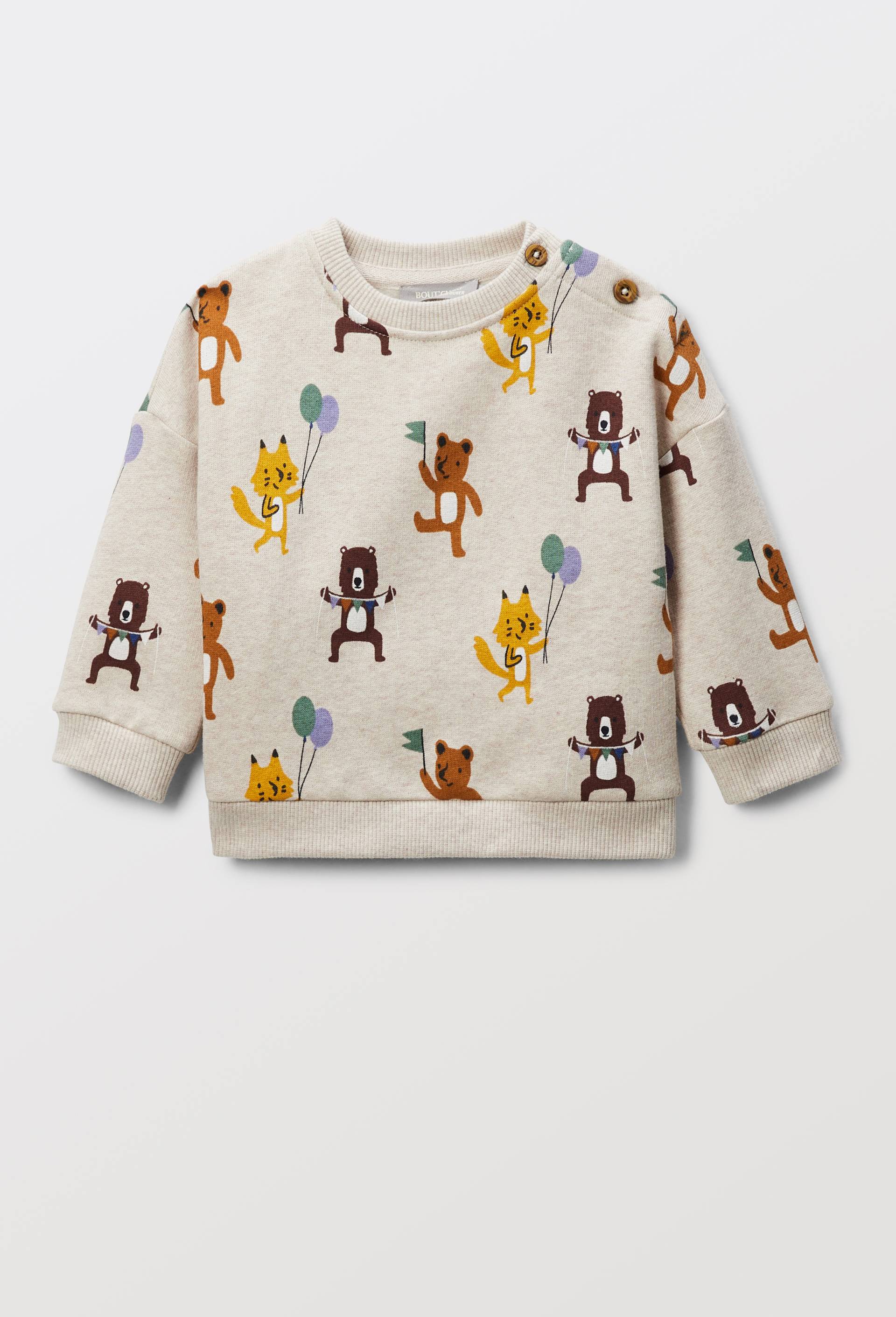 Sweat imprim&eacute; en coton BIO GOTS, Beige, large image number 0.0
