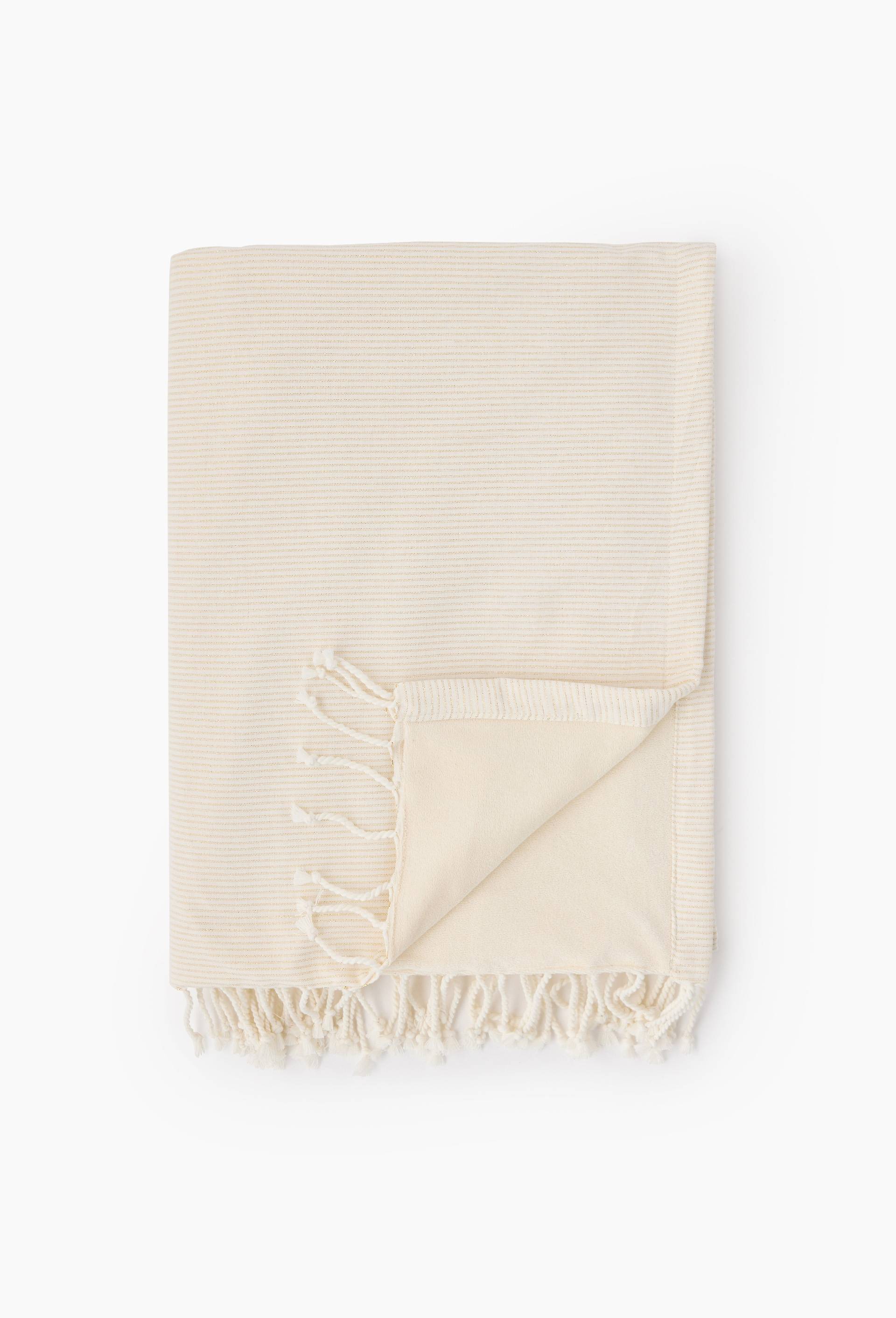 Fouta lurex avec franges, 100x180cm, en coton, Ecru, large image number 0