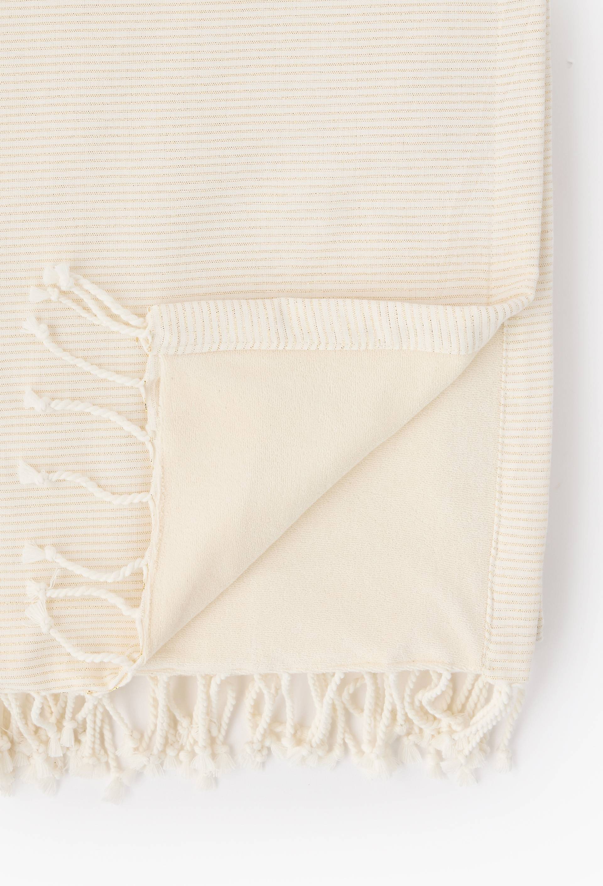 Fouta lurex avec franges, 100x180cm, en coton, Ecru, large image number 1