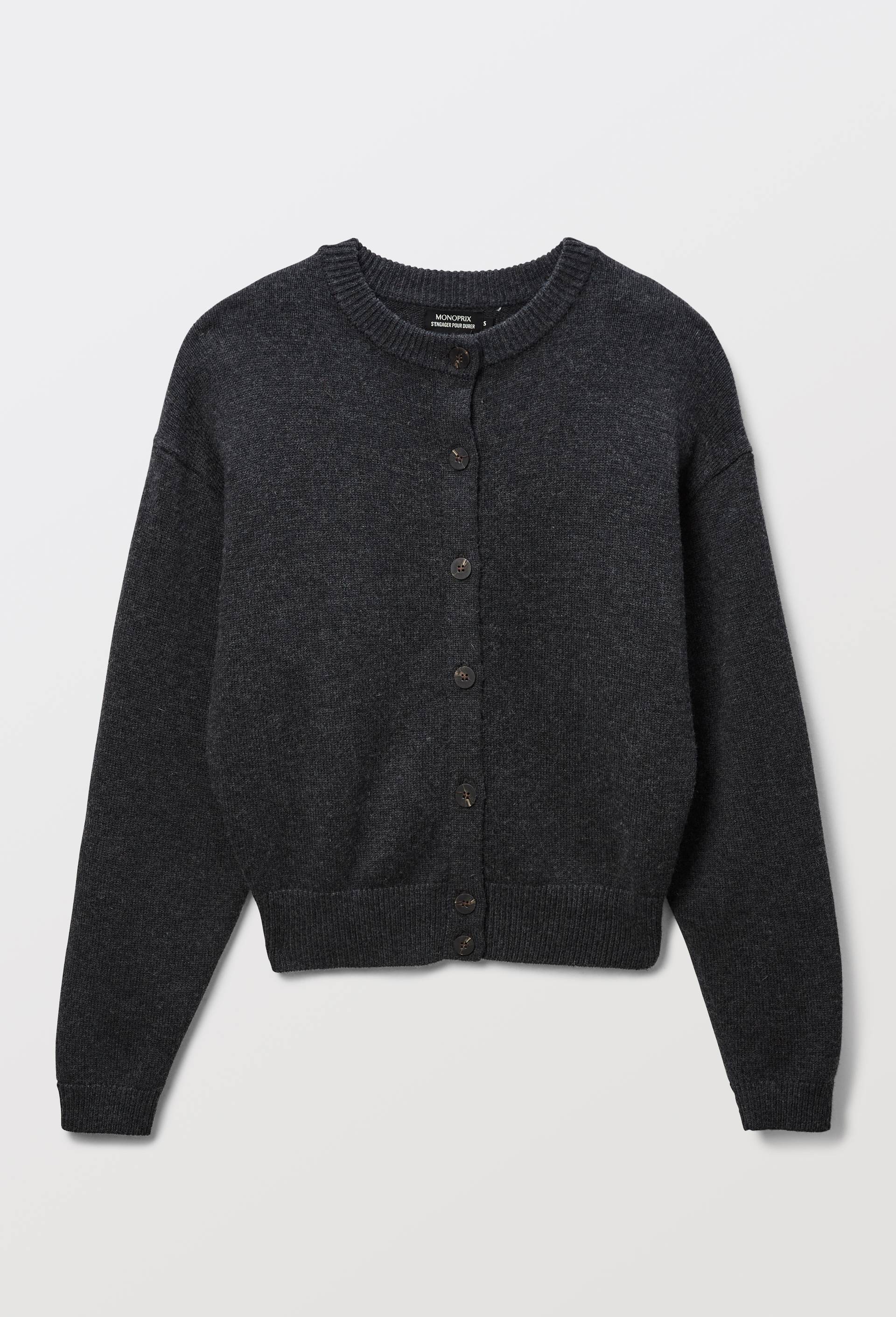 Cardigan manches longues contenant de la laine et du coton, Gris fonc&eacute;, large image number 2