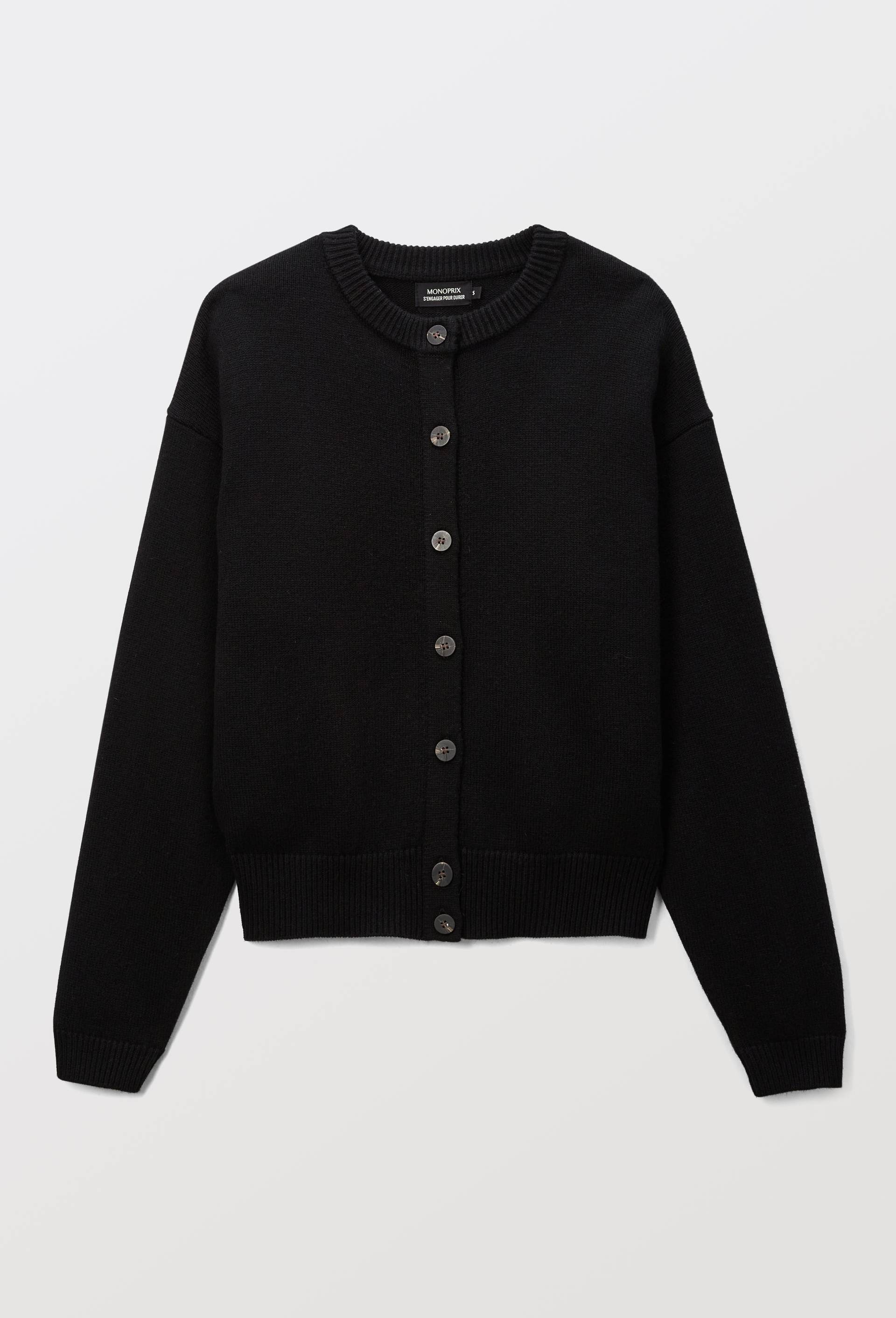 Cardigan manches longues contenant de la laine et du coton, Noir, large image number 2