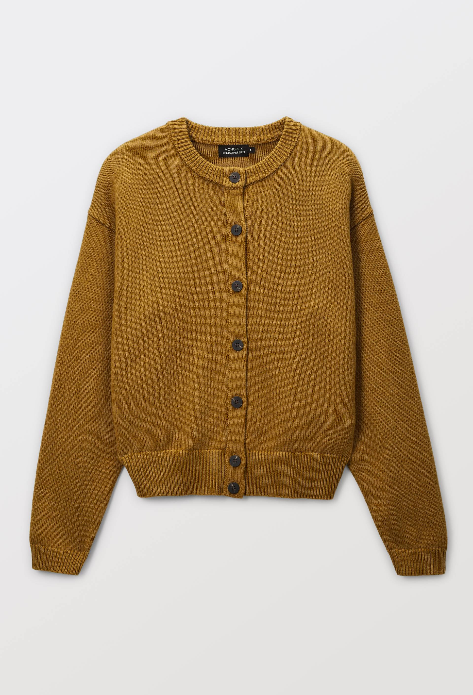 Cardigan manches longues contenant de la laine et du coton, Jaune fonc&eacute;, large image number 2
