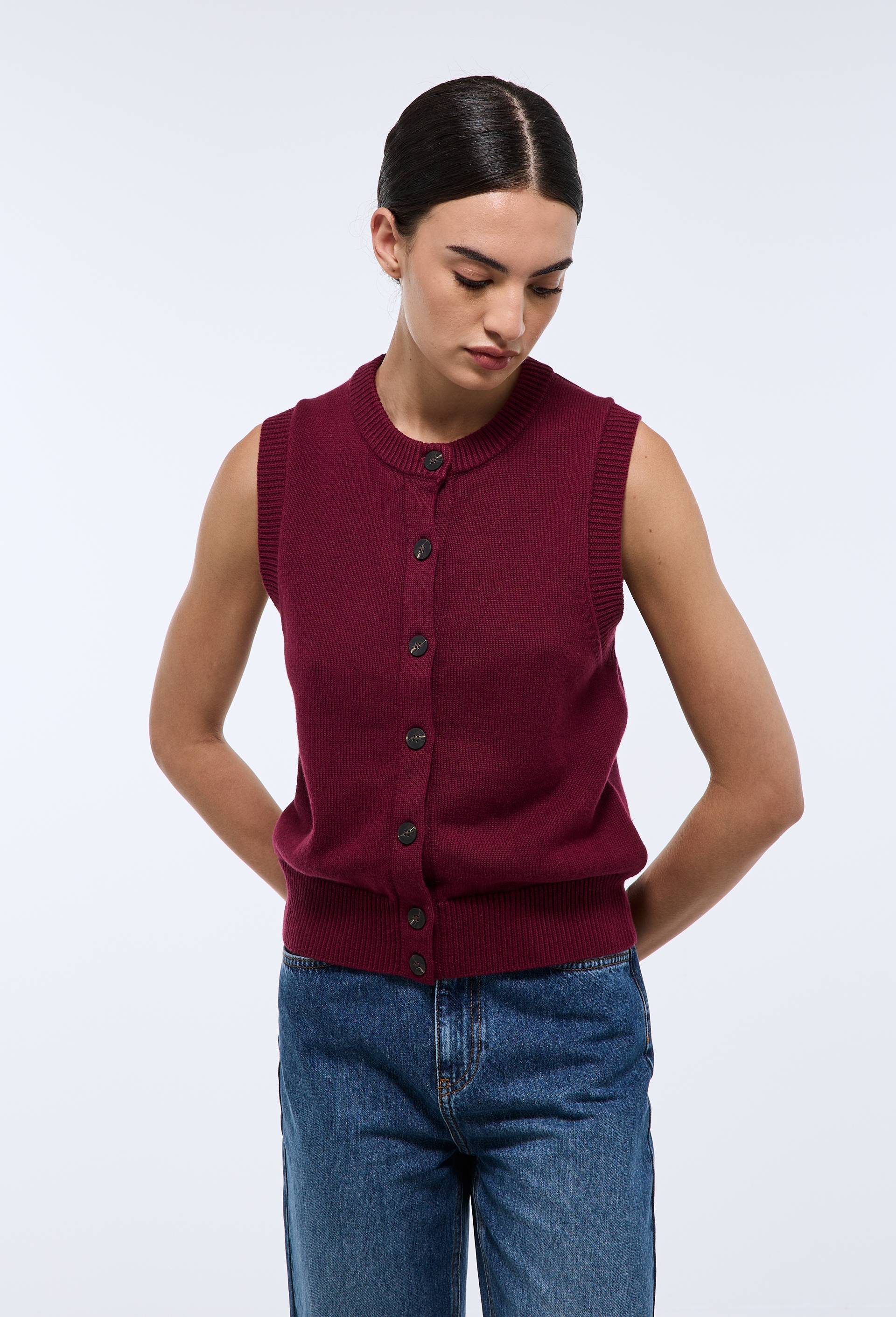 Cardigan sans manches contenant de la laine et du coton - MONOPRIX - Modalova