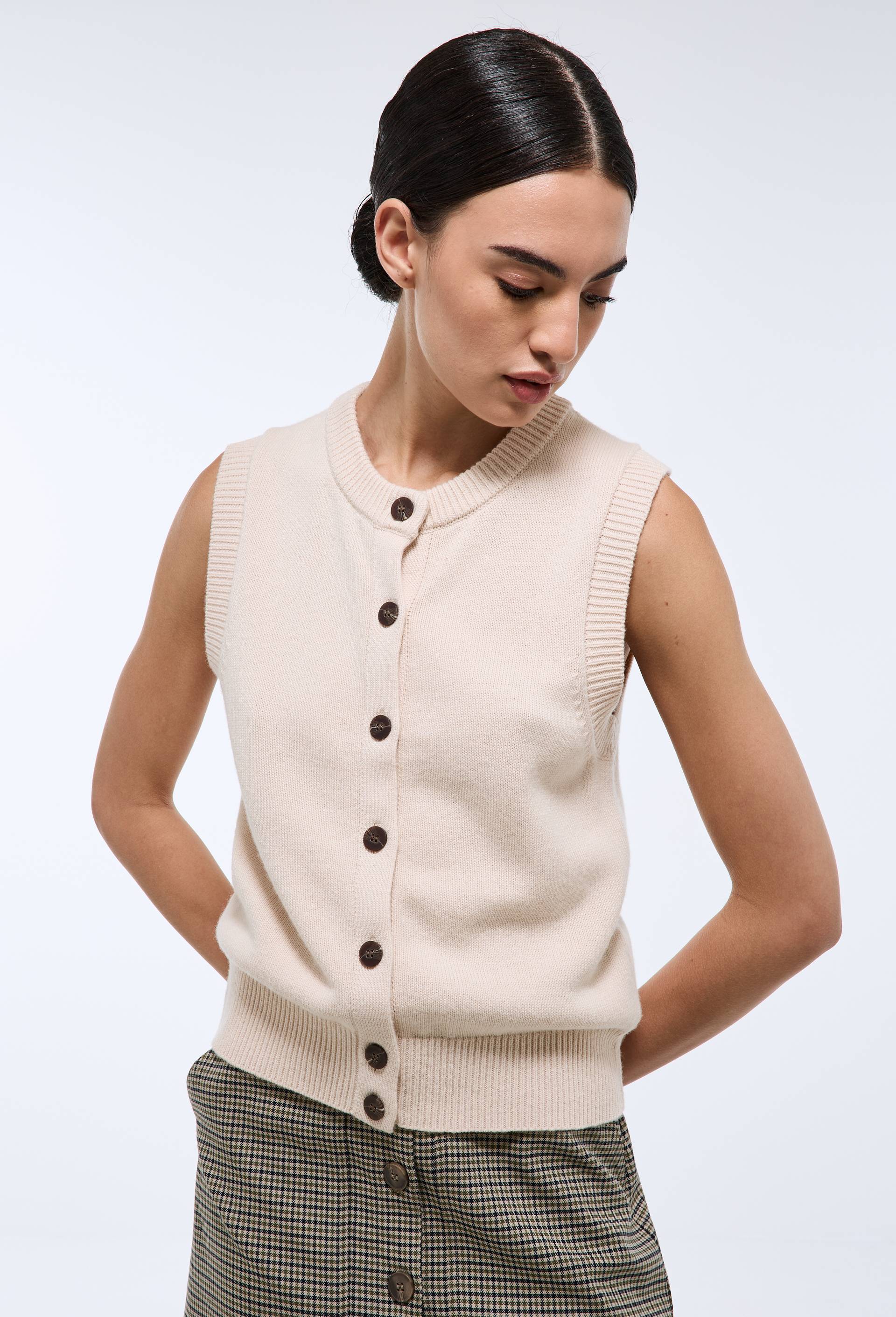 Cardigan sans manches contenant de la laine et du coton, Beige, large image number 0