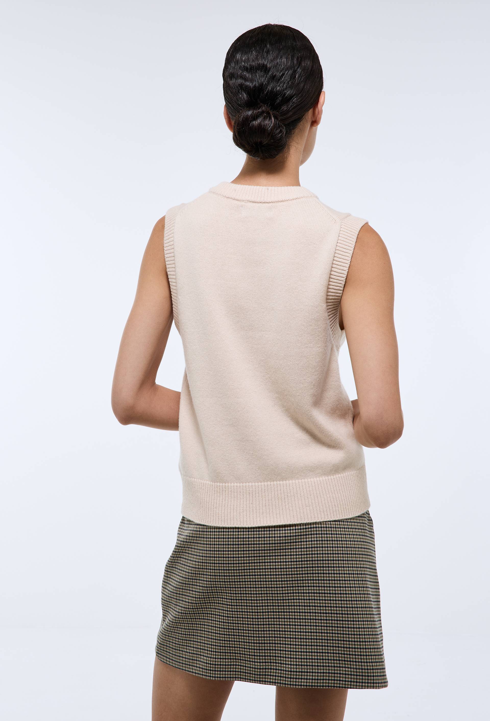 Cardigan sans manches contenant de la laine et du coton, Beige, large image number 1.0