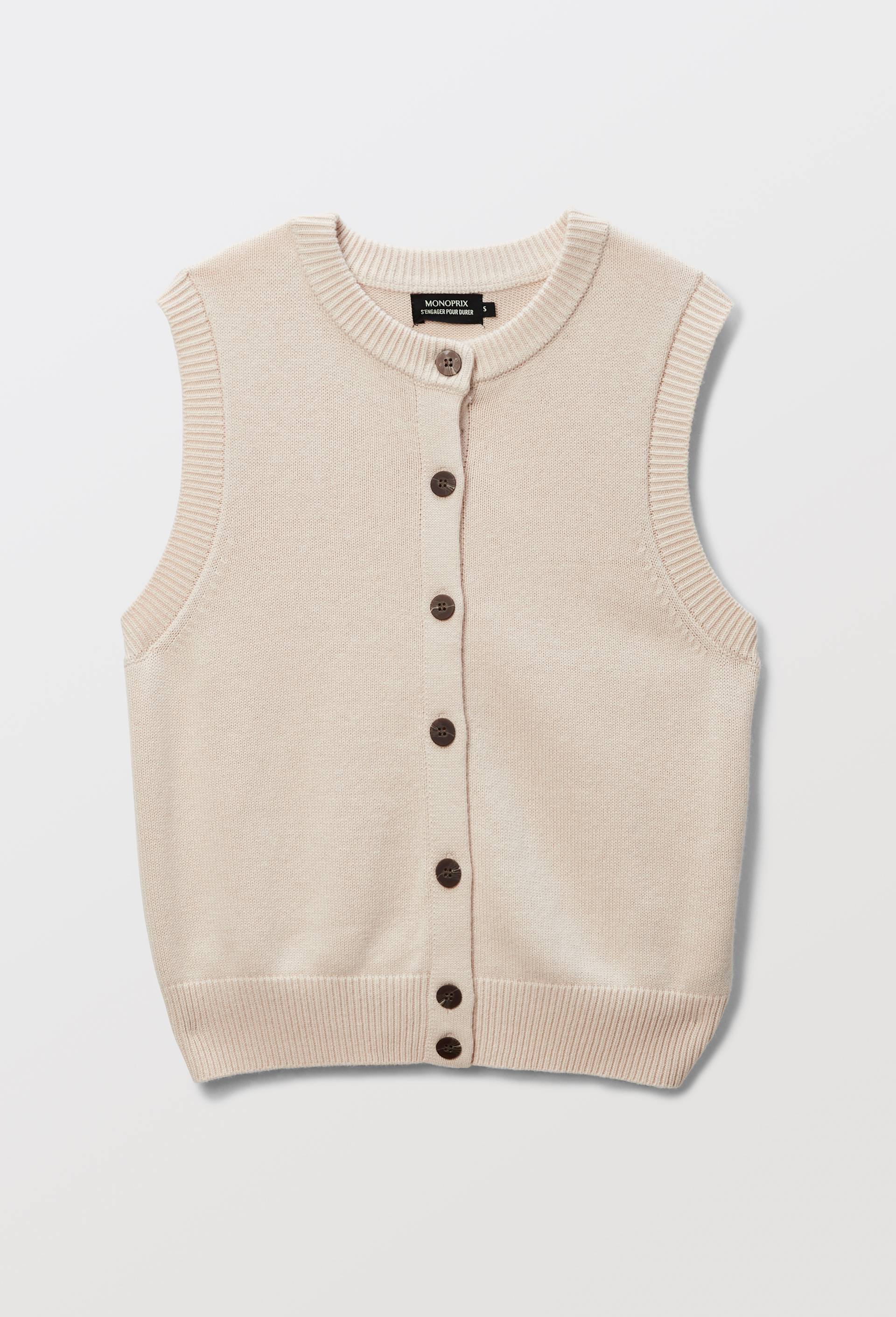 Cardigan sans manches contenant de la laine et du coton, Beige, large image number 2