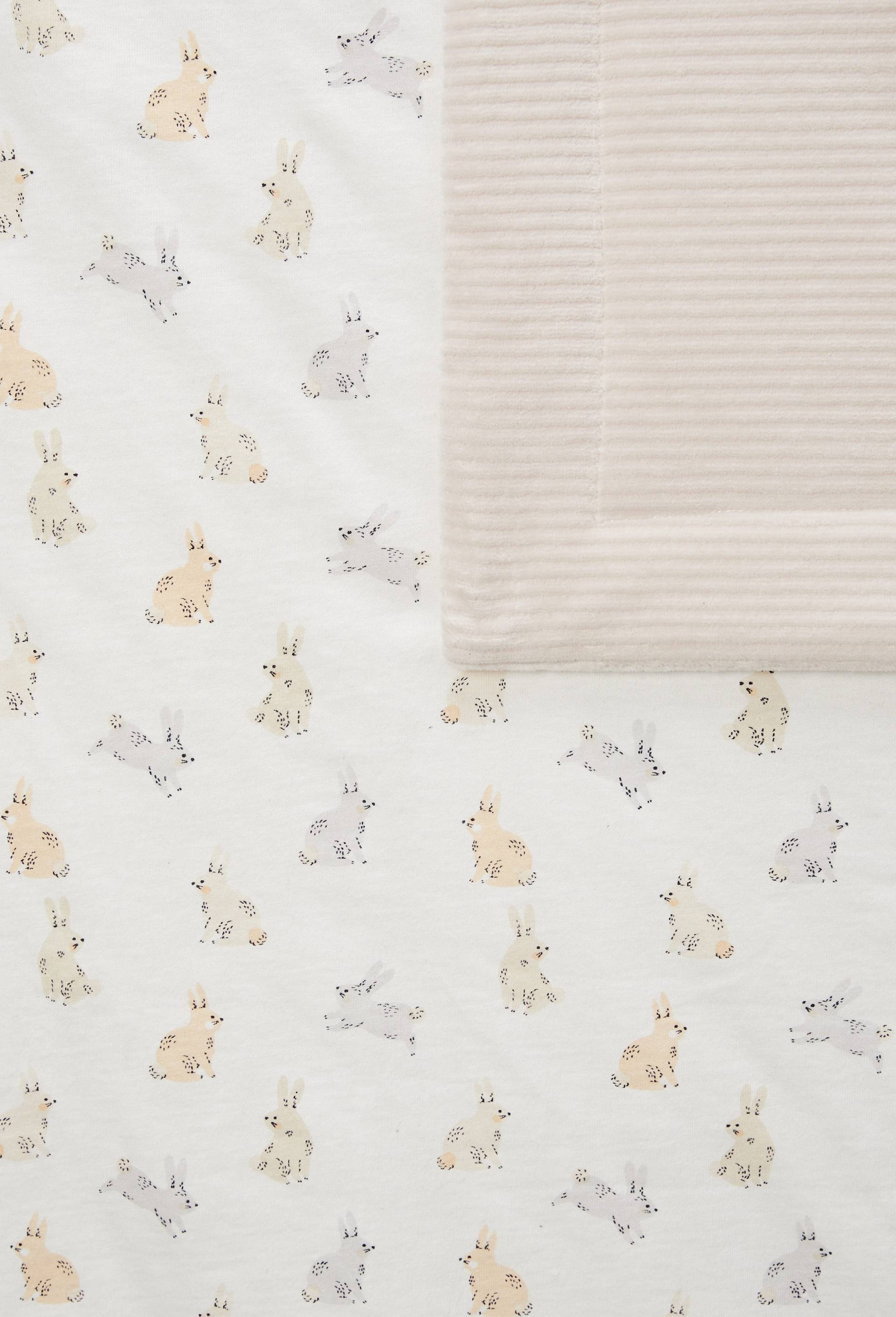 Couverture b&eacute;b&eacute;  r&eacute;versible en velours et en coton BIO, Ecru, large image number 1