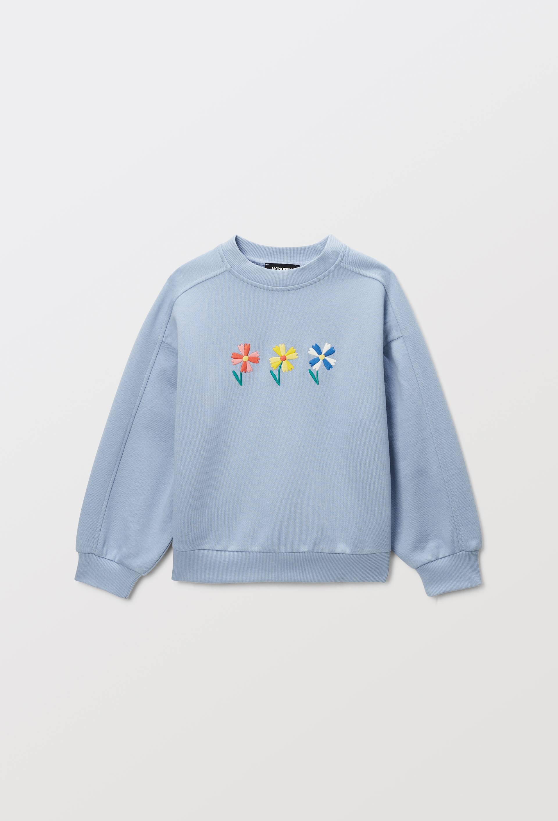 Sweat brod&eacute; en coton BIO GOTS, Bleu clair, large image number 0.0