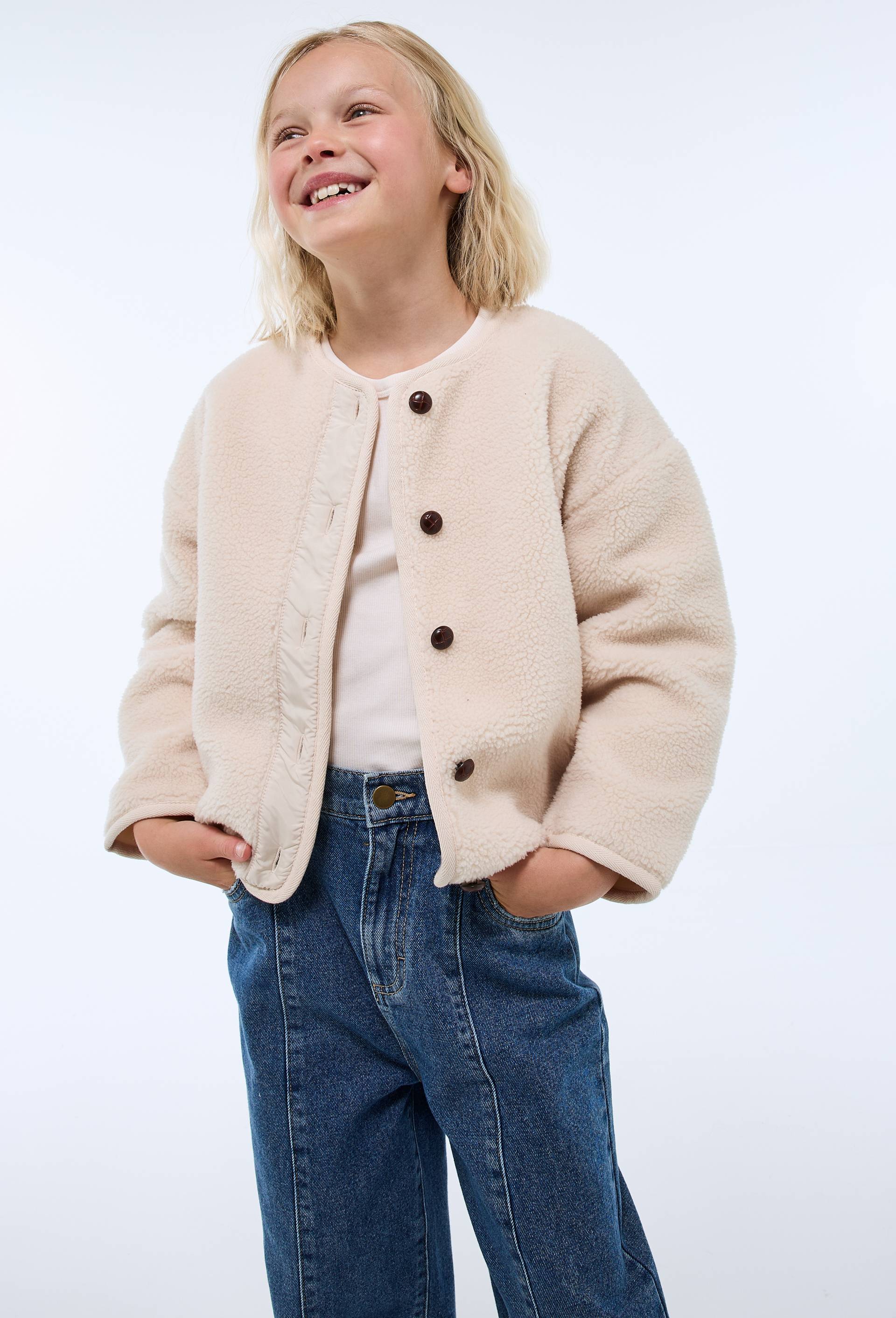 Veste unie sherpa, Ecru, swatch image