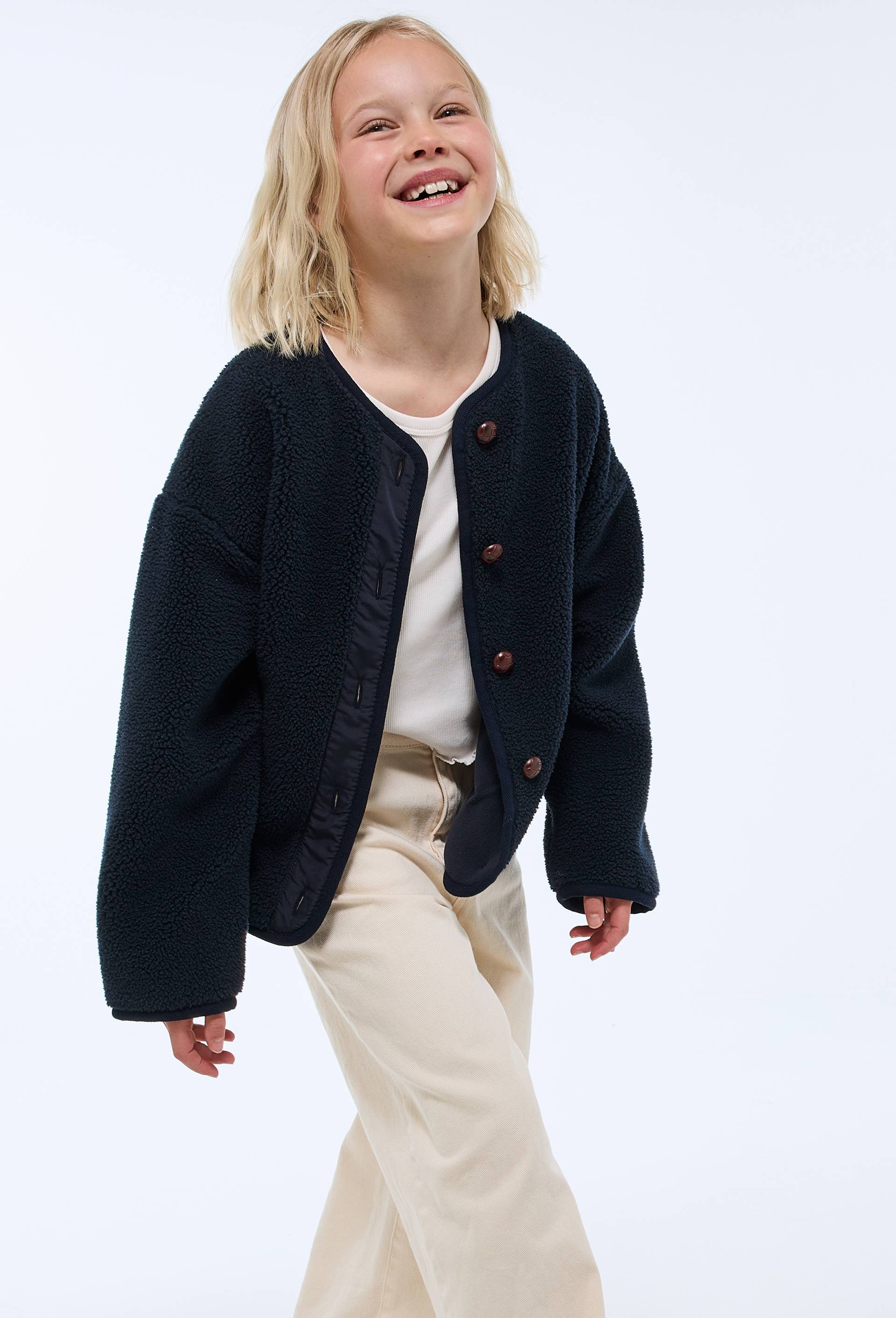 Veste unie sherpa, Bleu fonc&eacute;, large image number 0
