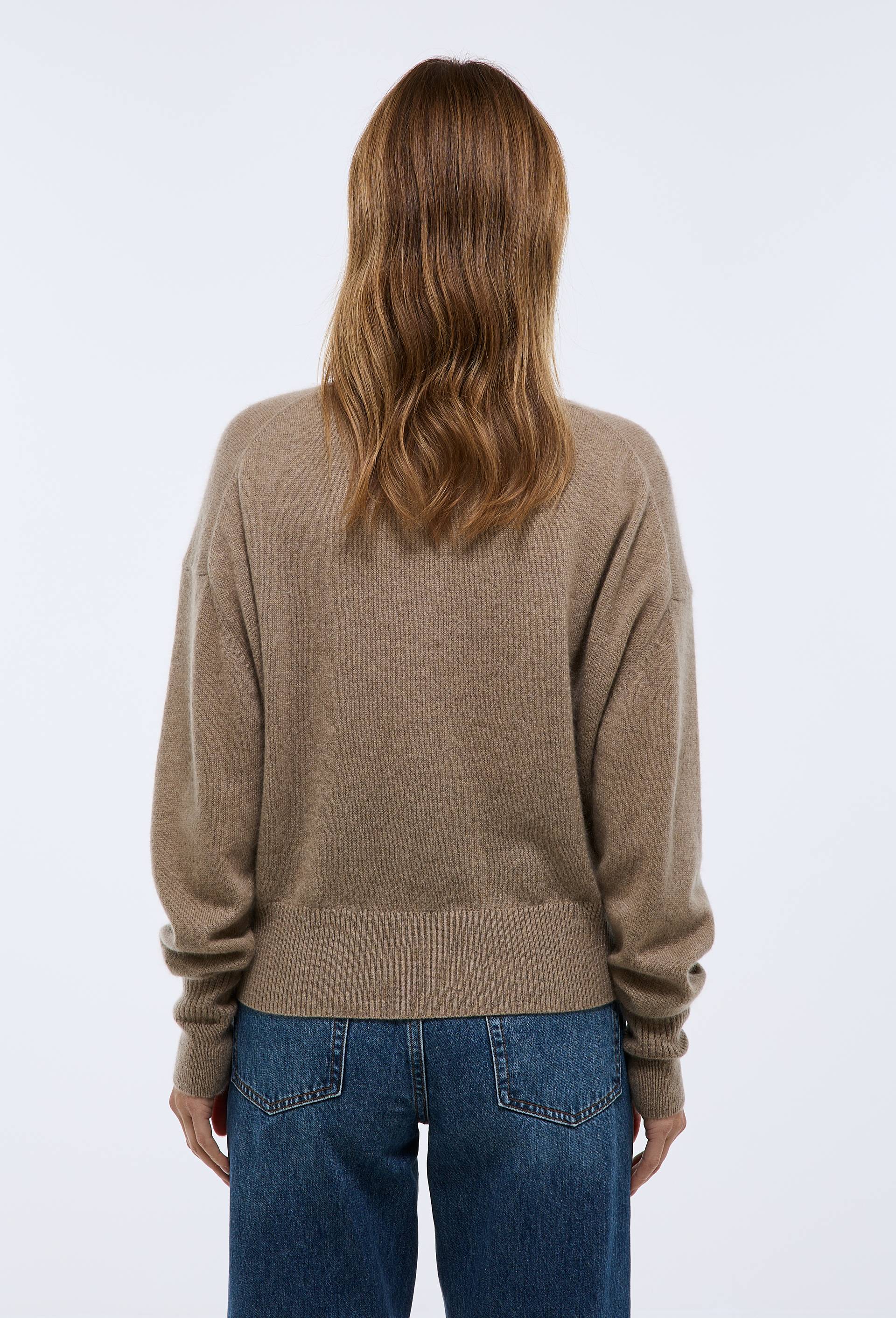 Pull uni court col montant en 100% cachemire, Beige, large image number 1